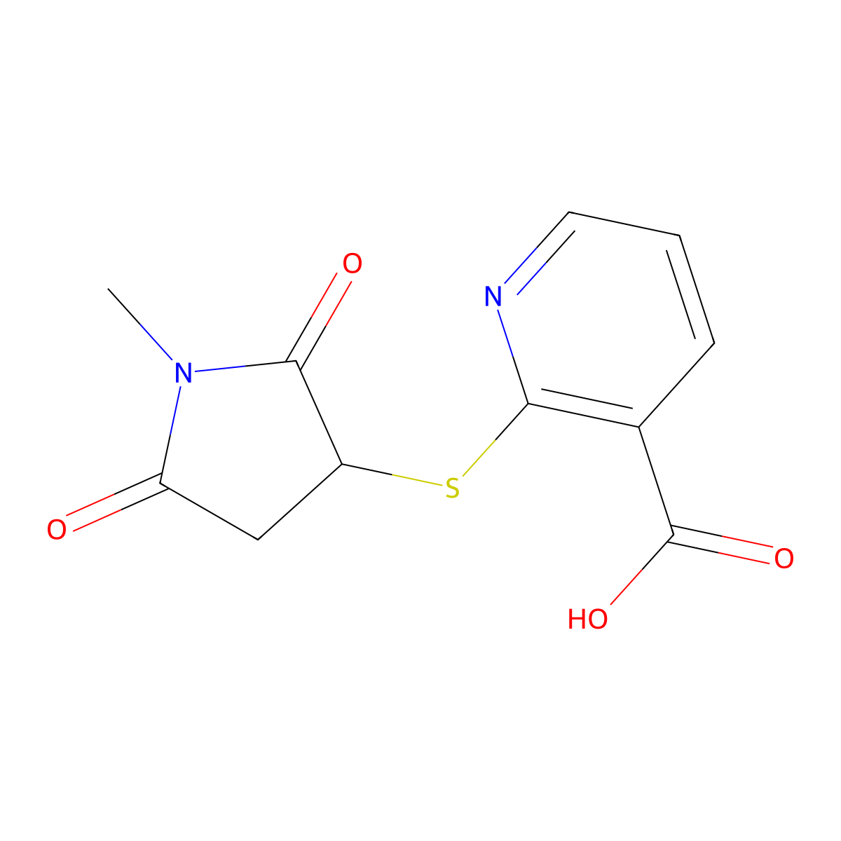 2-((1-Methyl-2,5-dioxopyrrolidin-3-yl)thio)nicotinic acid molecular structure, CAS 526190-72-7