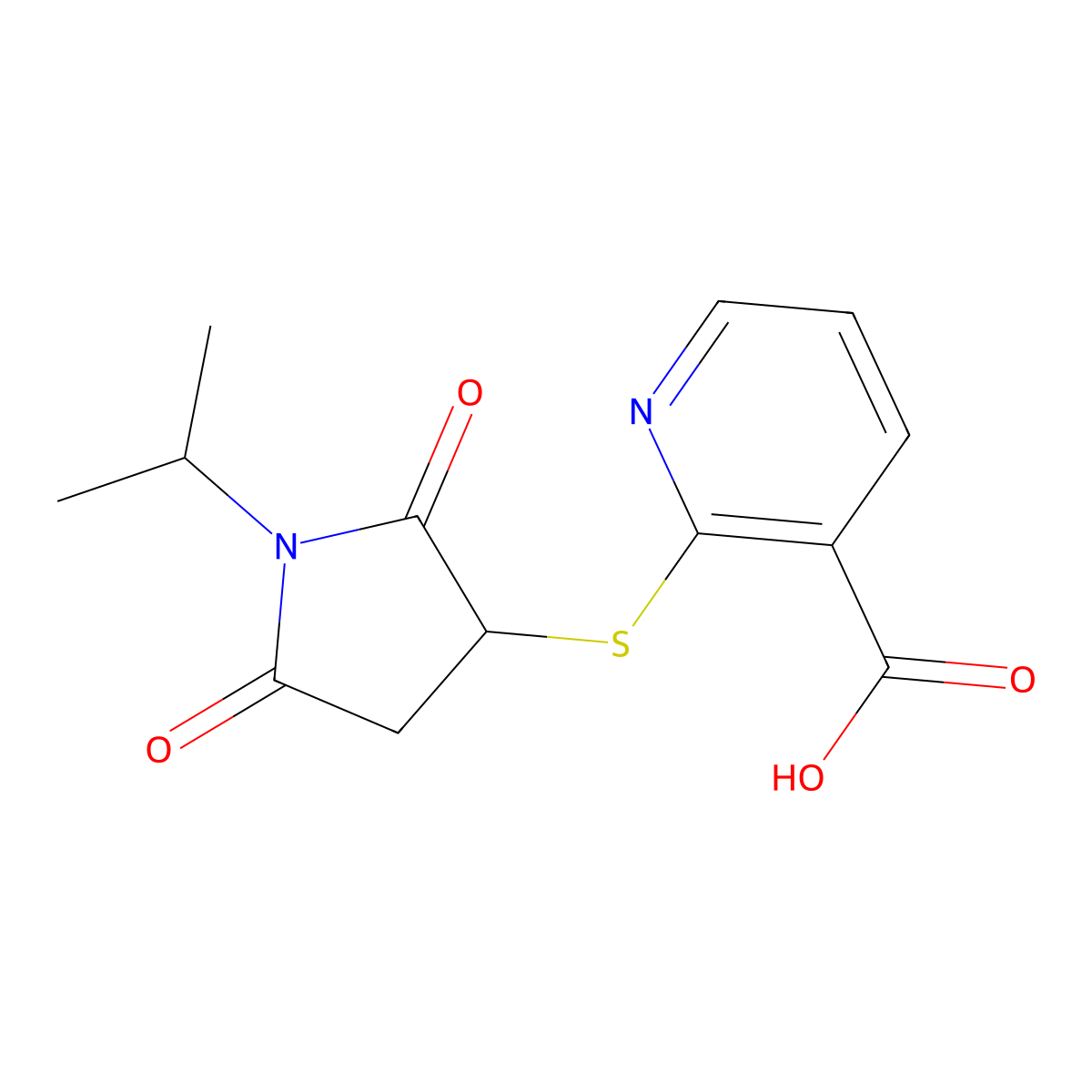 2-((1-Isopropyl-2,5-dioxopyrrolidin-3-yl)thio)nicotinic acid molecular structure, CAS 526190-73-8
