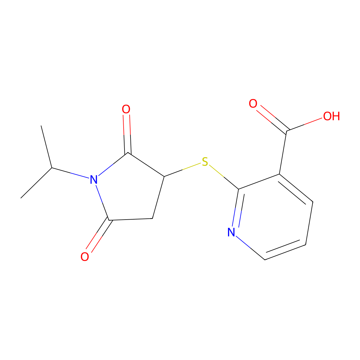 2-((1-Isopropyl-2,5-dioxopyrrolidin-3-yl)thio)nicotinic acid molecular structure, CAS 526190-73-8