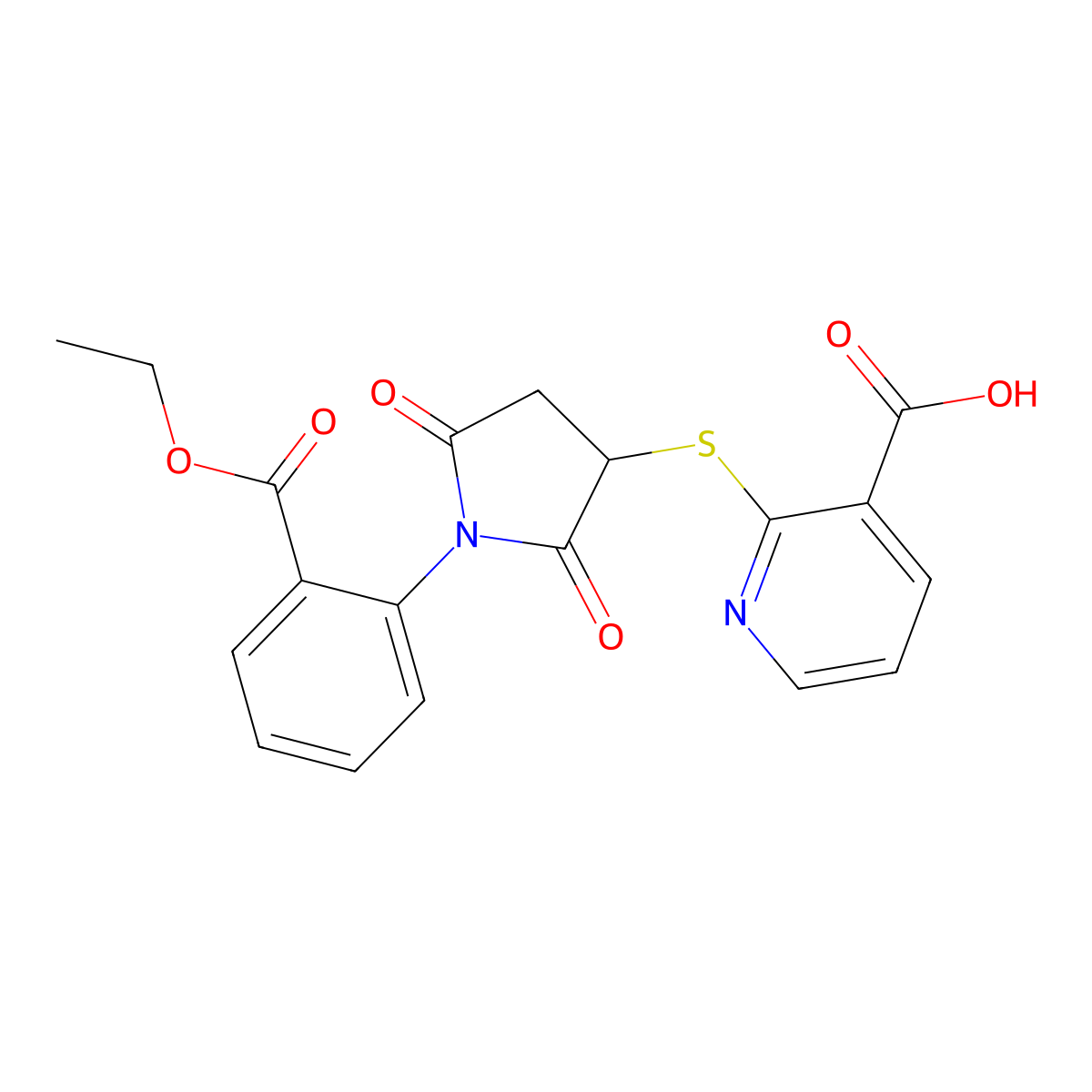 2-({1-[2-(Ethoxycarbonyl)phenyl]-2,5-dioxopyrrolidin-3-yl}sulfanyl)pyridine-3-carboxylic acid molecular structure, CAS 526190-74-9