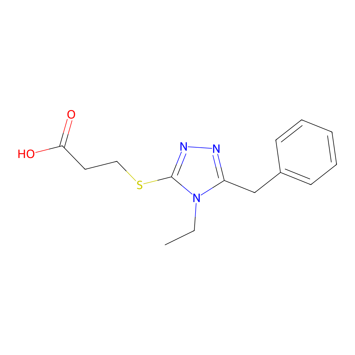 3-[(5-benzyl-4-ethyl-4H-1,2,4-triazol-3-yl)sulfanyl]propanoic acid molecular structure, CAS 526192-60-9