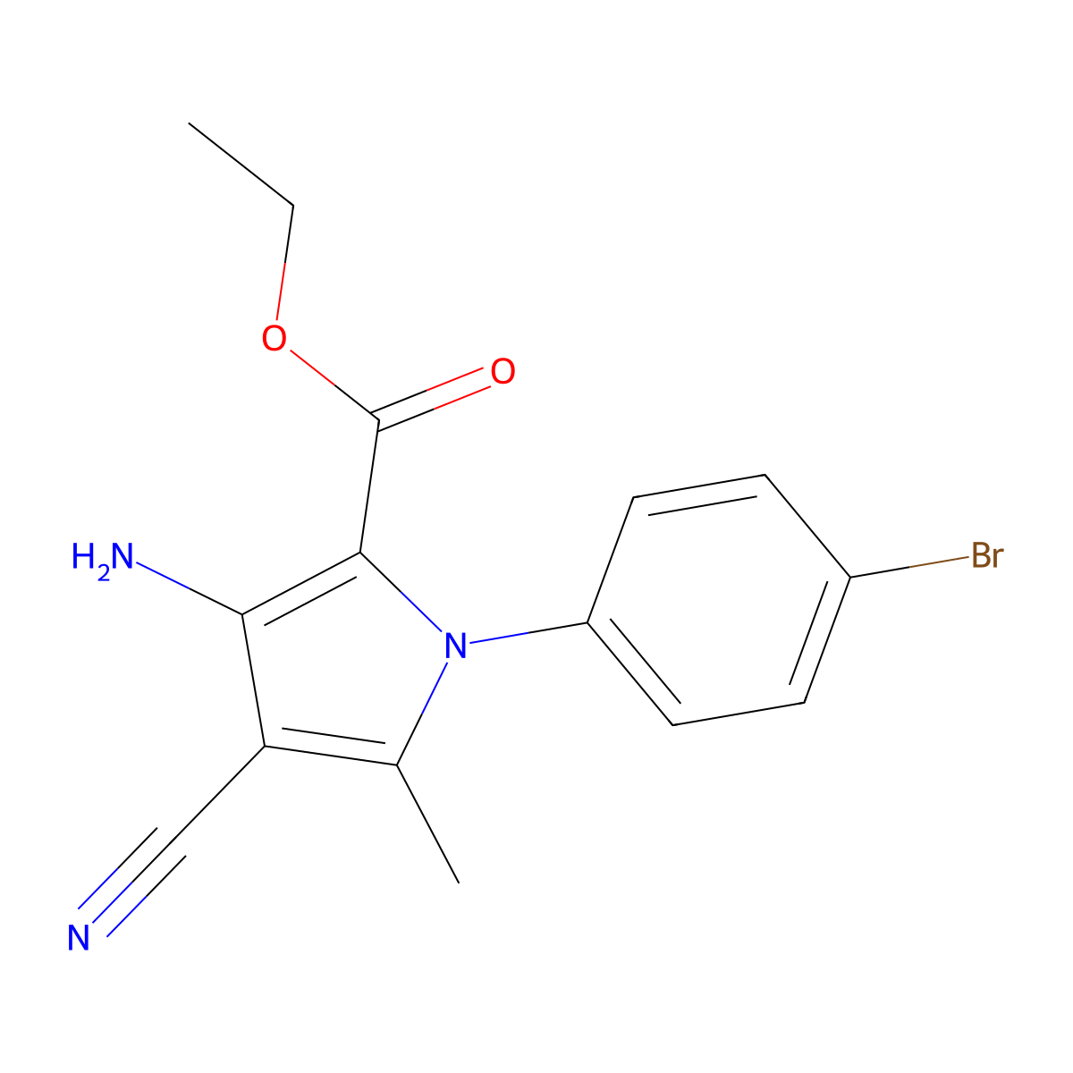 Ethyl 3-amino-1-(4-bromophenyl)-4-cyano-5-methyl-1H-pyrrole-2-carboxylate molecular structure, CAS 5262-31-7
