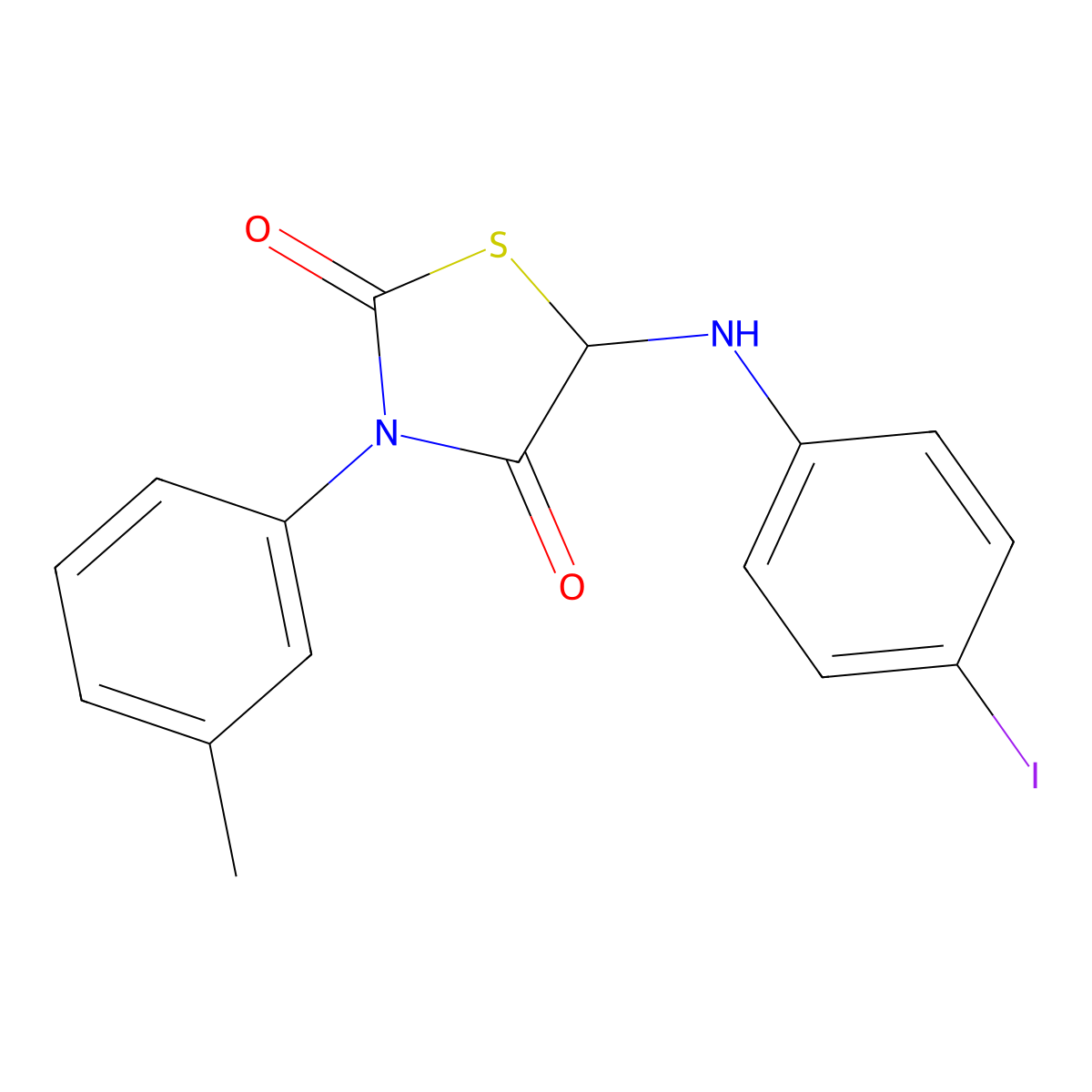 5-[(4-Iodophenyl)amino]-3-(3-methylphenyl)-1,3-thiazolidine-2,4-dione molecular structure, CAS 5262-47-5