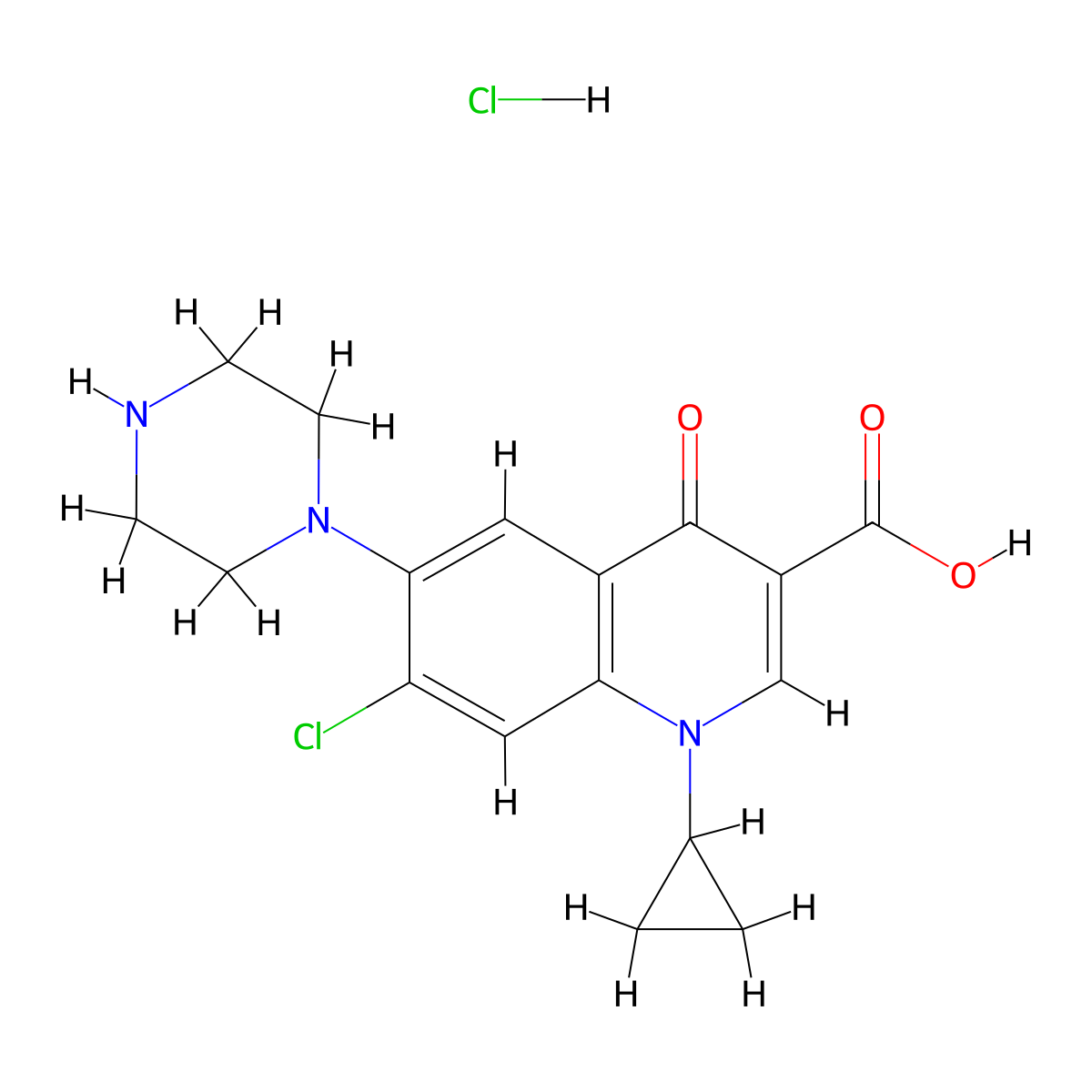 7-Chloro-1-cyclopropyl-4-oxo-6-(piperazin-1-yl)-1,4-dihydroquinoline-3-carboxylic Acid Hydrochloride molecular structure, CAS 526204-10-4