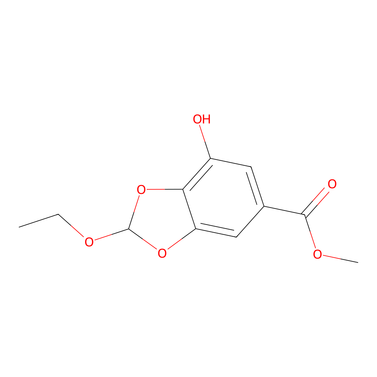 1,3-Benzodioxole-5-carboxylic acid, 2-ethoxy-7-hydroxy-, methyl ester molecular structure, CAS 526221-05-6