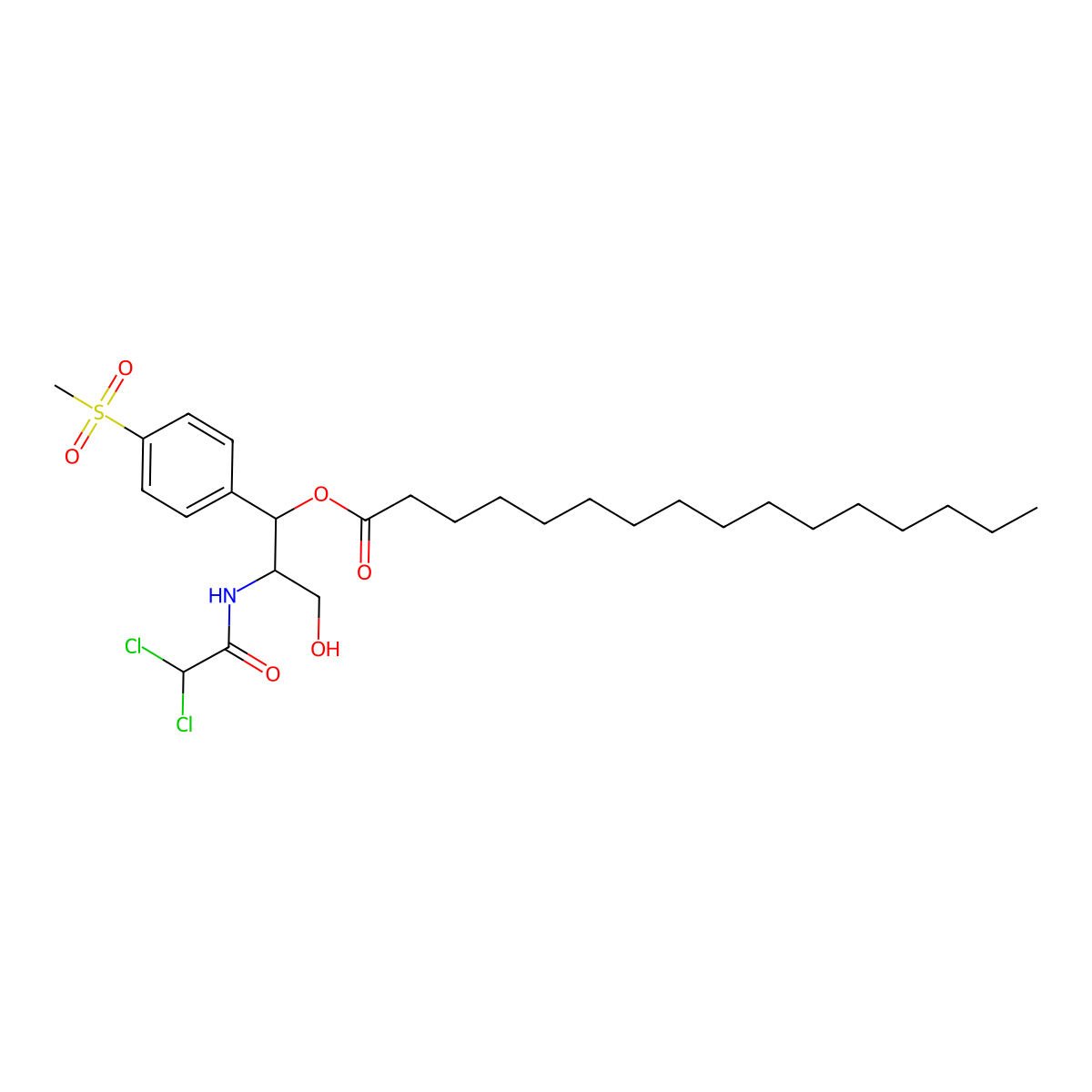 Thiamphenicol palmitate molecular structure, CAS 52628-58-7