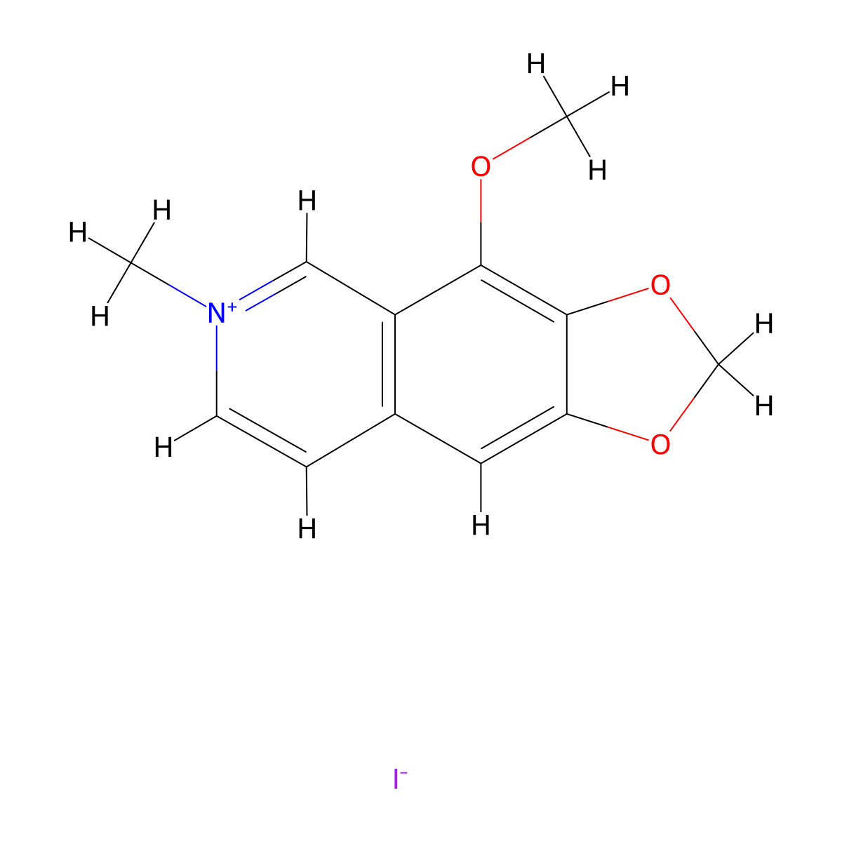 1,3-Dioxolo(4,5-g)isoquinolinium, 4-methoxy-6-methyl-, iodide molecular structure, CAS 5263-81-0