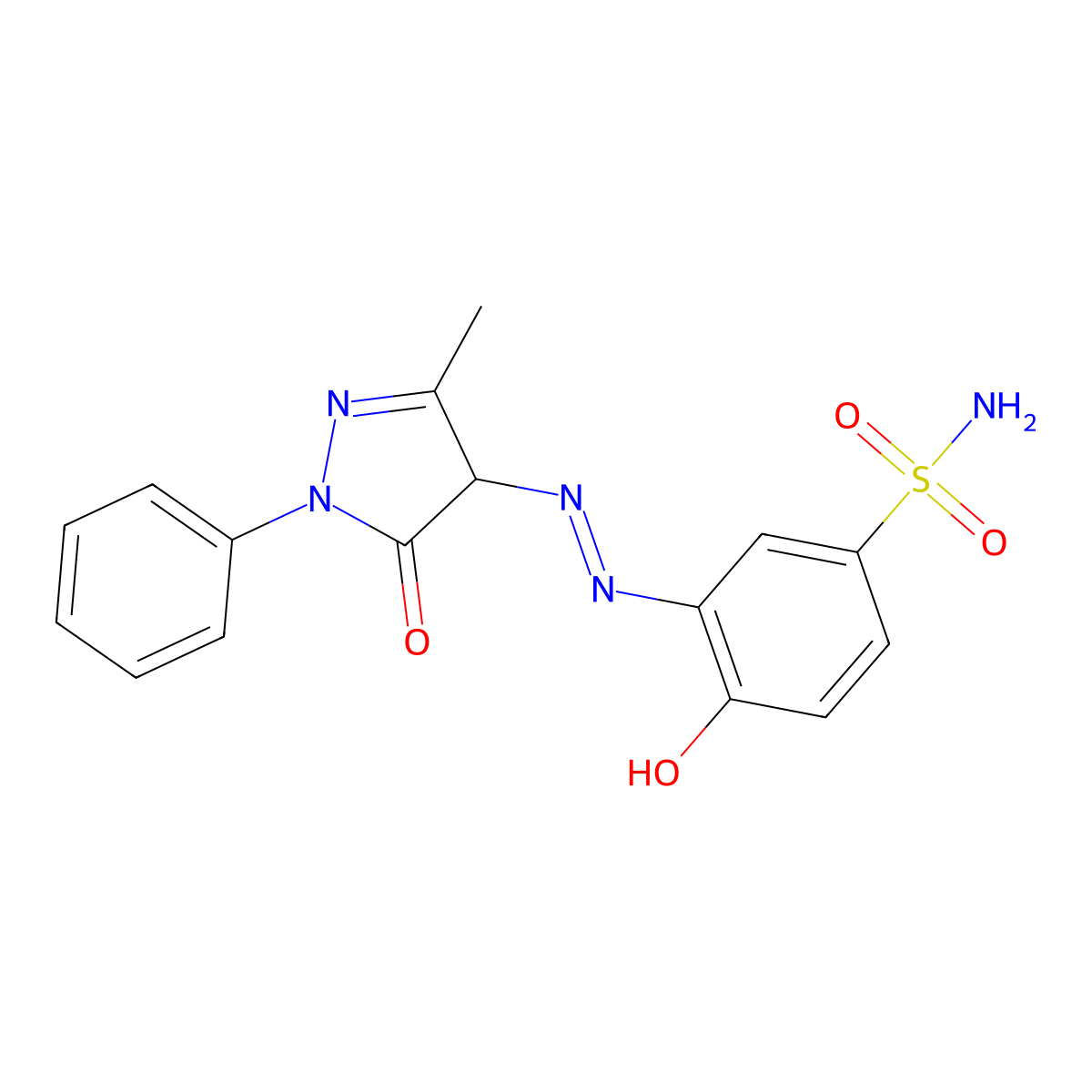Benzenesulfonamide, 3-[2-(4,5-dihydro-3-methyl-5-oxo-1-phenyl-1H-pyrazol-4-yl)diazenyl]-4-hydroxy- molecular structure, CAS 5264-47-1