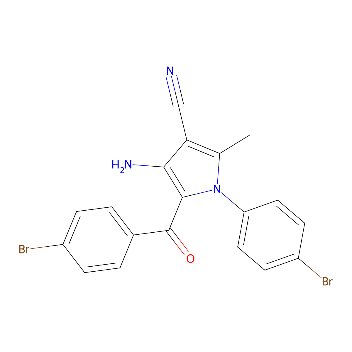 4-amino-5-(4-bromobenzoyl)-1-(4-bromophenyl)-2-methyl-1H-pyrrole-3-carbonitrile molecular structure, CAS 5264-90-4