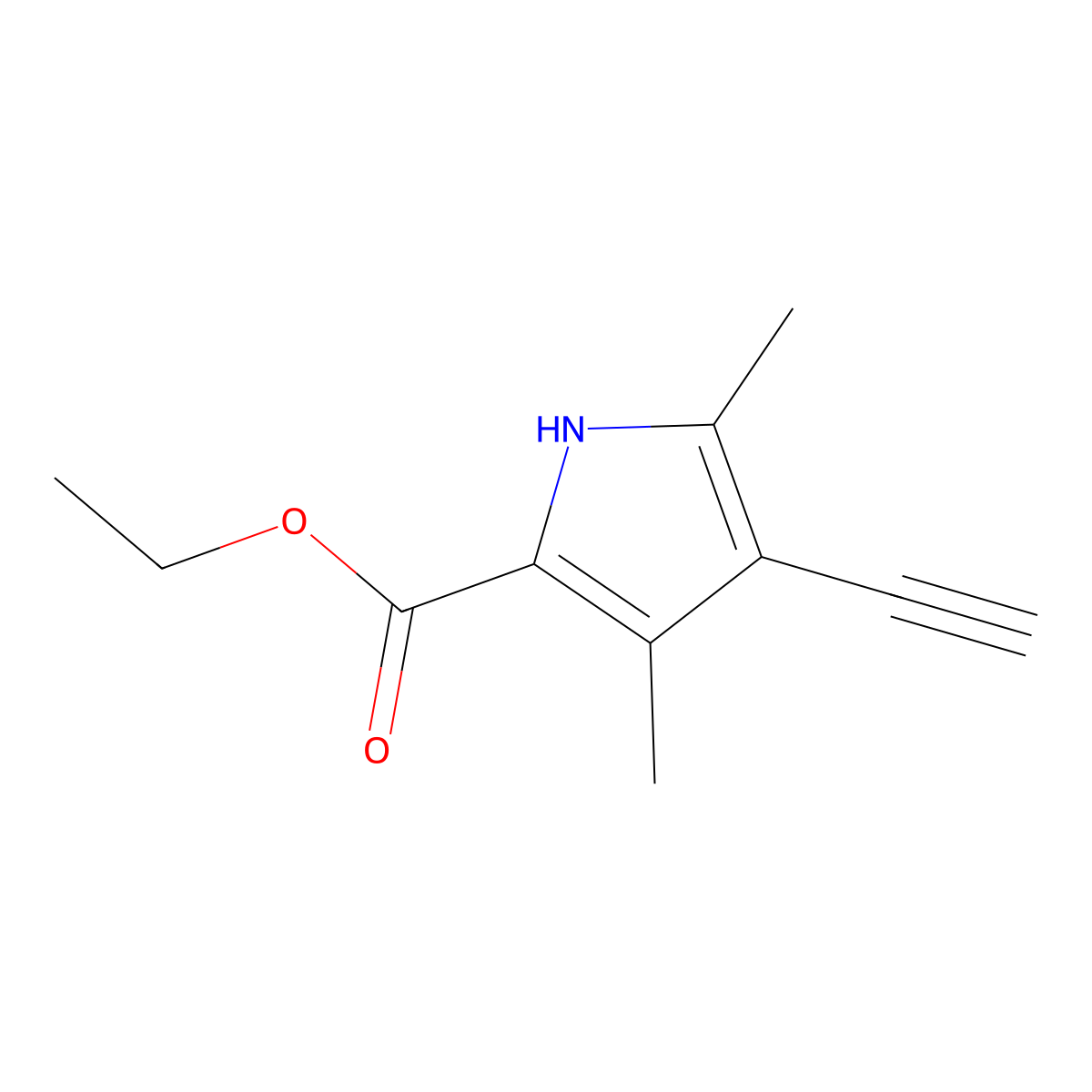 Ethyl 4-ethynyl-3,5-dimethyl-1H-pyrrole-2-carboxylate molecular structure, CAS 52649-03-3