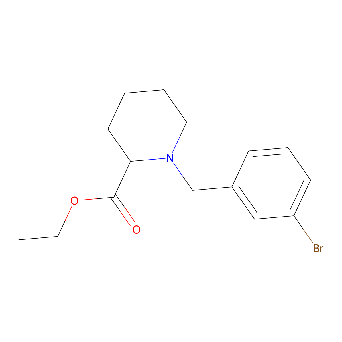Ethyl 1-[(3-bromophenyl)methyl]piperidine-2-carboxylate molecular structure, CAS 5265-95-2