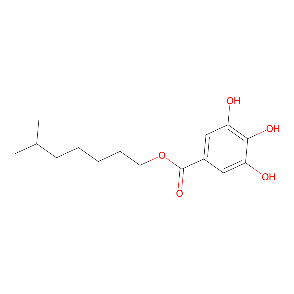 Isooctyl gallate molecular structure, CAS 52655-08-0