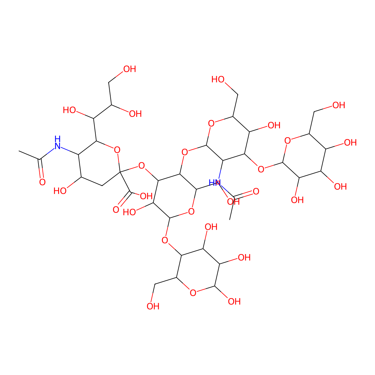 O-beta-D-Galactopyranosyl-(1->3)-O-2-(acetylamino)-2-deoxy-beta-D-galactopyranosyl-(1->4)-O-(N-acetyl-alpha-neuraminosyl-(2->3))-O-beta-D-galactopyranosyl-(1->4)-beta-D-glucopyranose molecular structure, CAS 52659-37-7