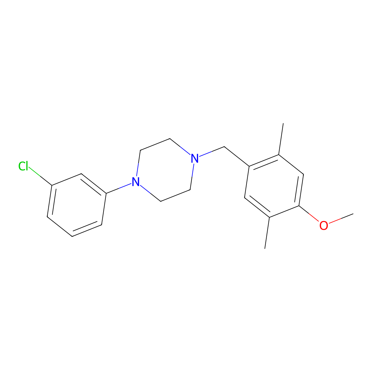 1-(3-Chlorophenyl)-4-[(4-methoxy-2,5-dimethylphenyl)methyl]piperazine molecular structure, CAS 5266-53-5