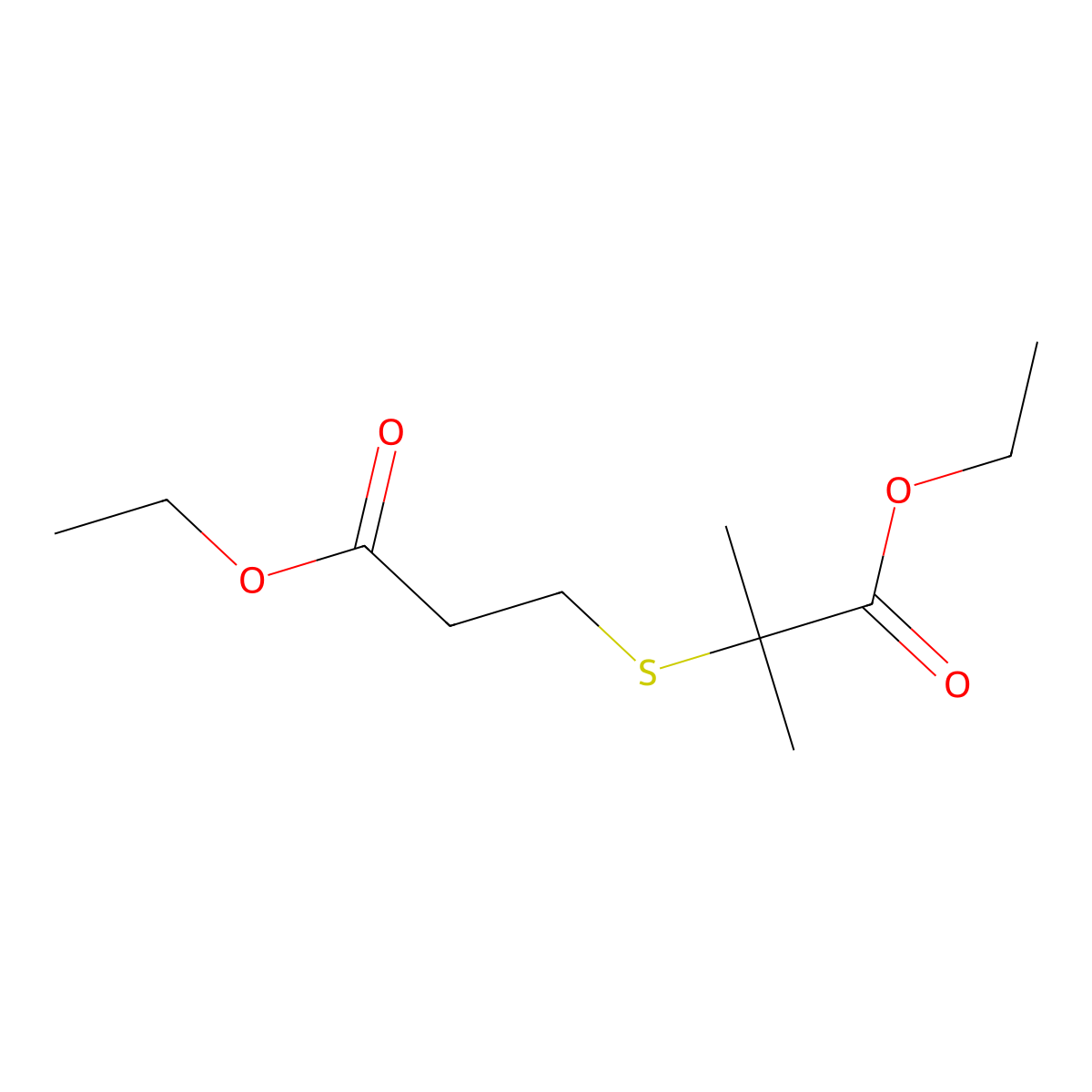 Ethyl 2-[(3-ethoxy-3-oxopropyl)sulfanyl]-2-methylpropanoate molecular structure, CAS 52662-42-7