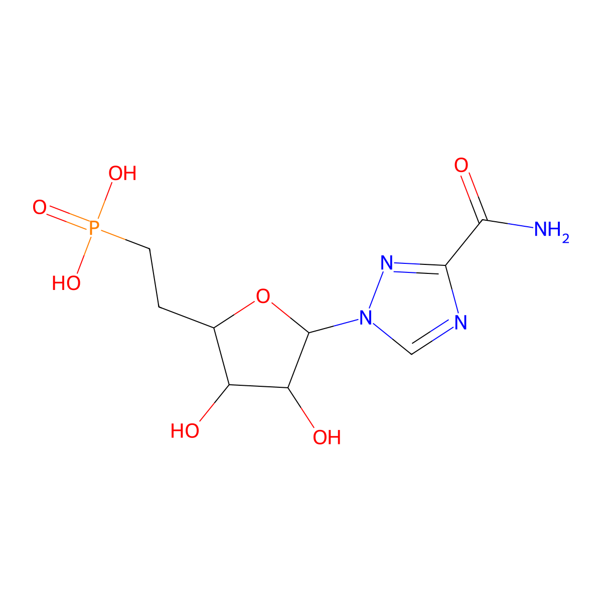 1,2,4-Triazole-3-carboxamide 6'-deoxyhomoribonucleoside 6'-phosphonic acid molecular structure, CAS 52663-96-4