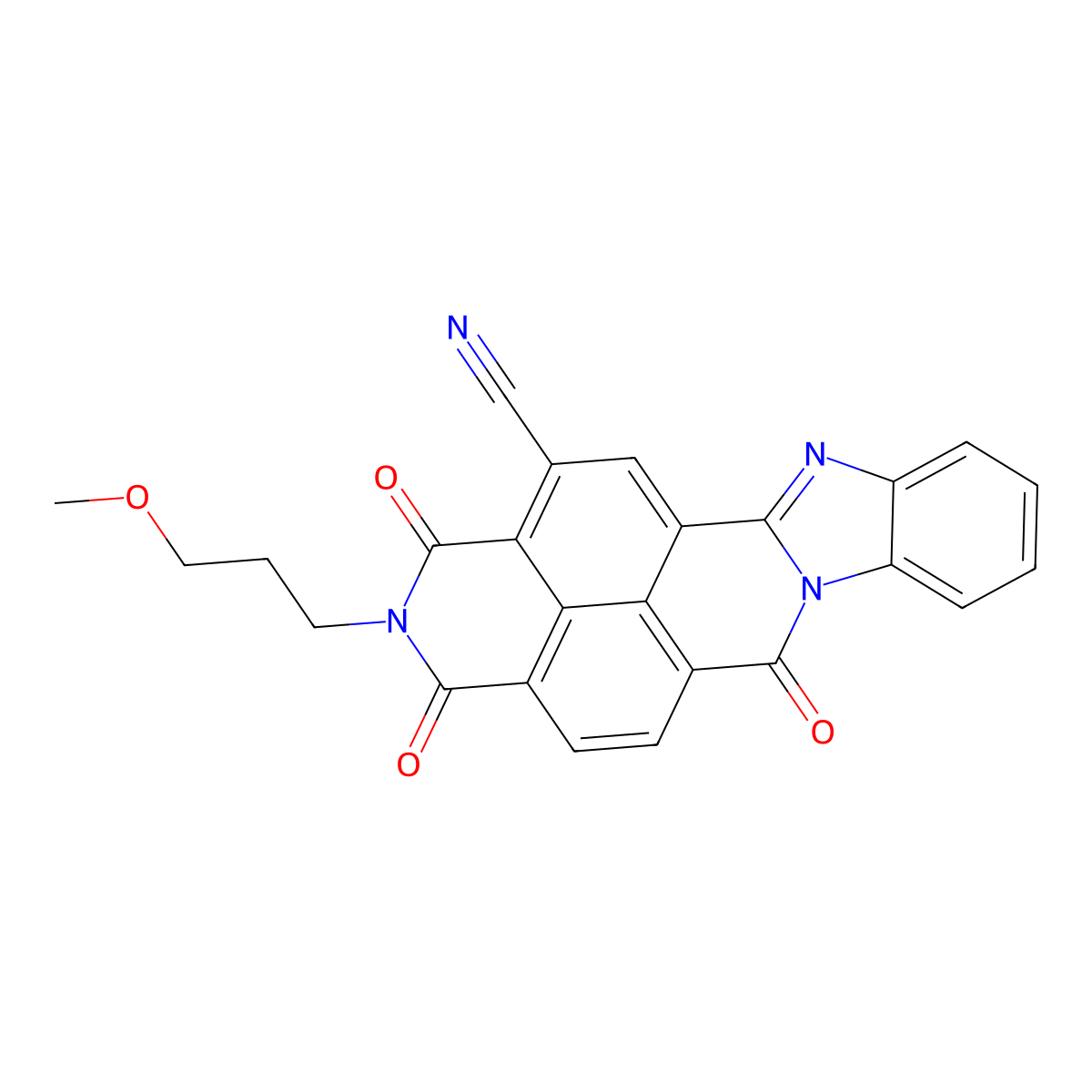 Benzimidazo(2,1-b)benzo(lmn)(3,8)phenanthrolinecarbonitrile, 1,2,3,6-tetrahydro-2-(3-methoxypropyl)-1,3,6-trioxo- molecular structure, CAS 52673-14-0