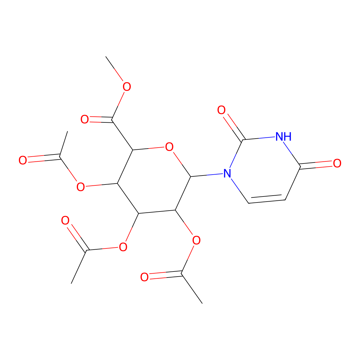Methyl 3,4,5-triacetyloxy-6-(2,4-dioxopyrimidin-1-yl)oxane-2-carboxylate molecular structure, CAS 52678-29-2