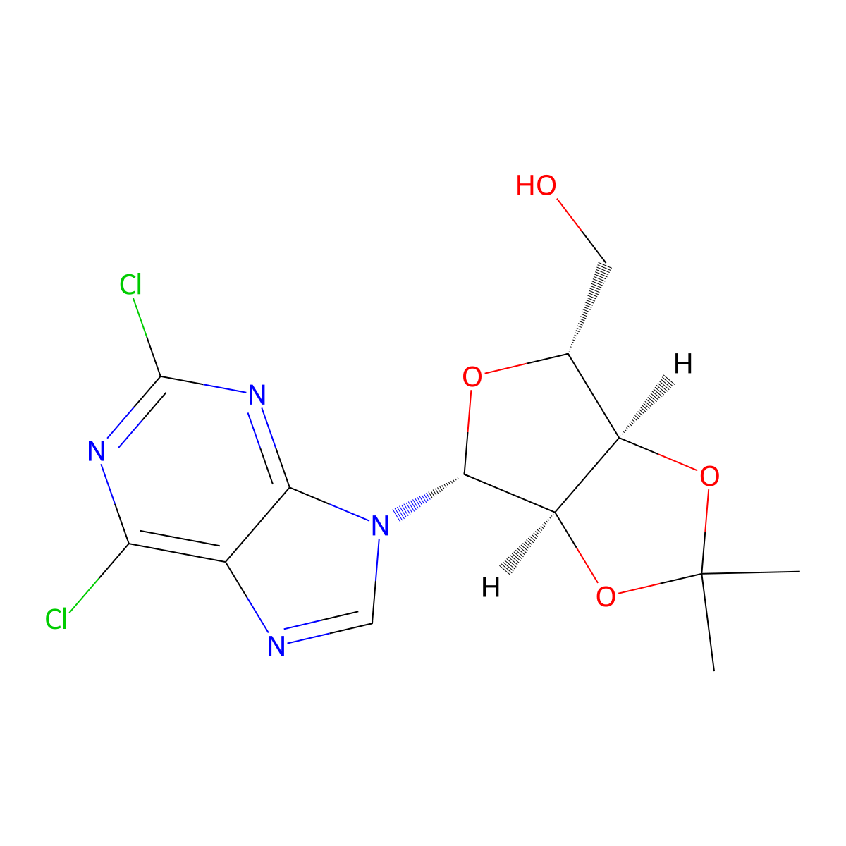 ((3aR,4R,6R,6aR)-6-(2,6-Dichloro-9H-purin-9-yl)-2,2-dimethyltetrahydrofuro[3,4-d][1,3]dioxol-4-yl)methanol molecular structure, CAS 52678-40-7