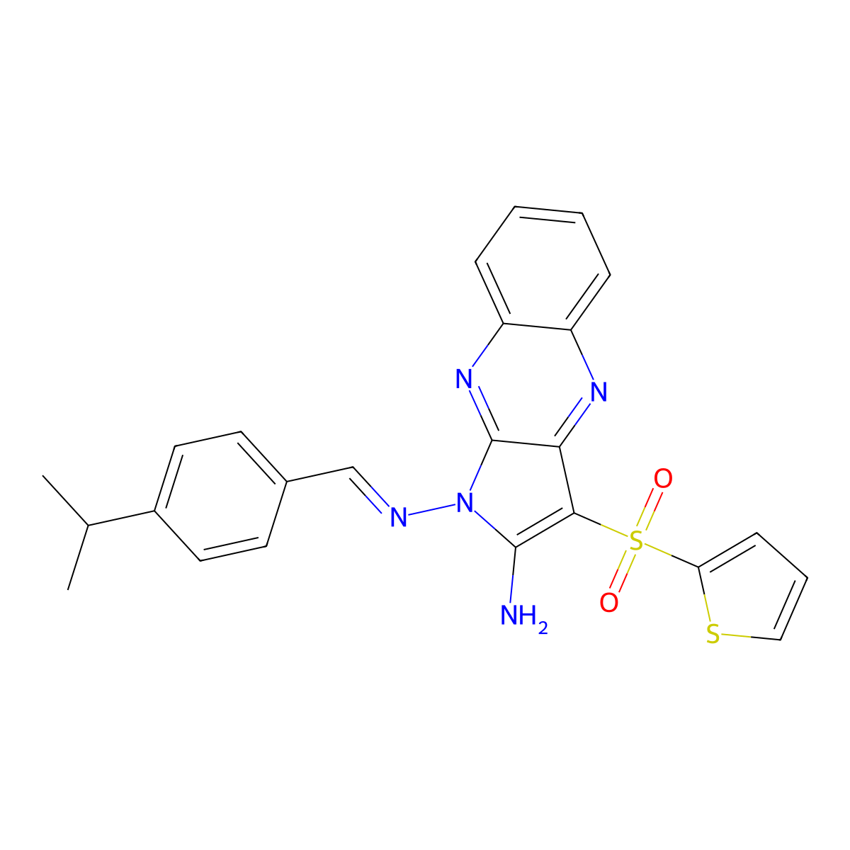 1-[(4-Propan-2-ylphenyl)methylideneamino]-3-thiophen-2-ylsulfonylpyrrolo[3,2-b]quinoxalin-2-amine molecular structure, CAS 5269-49-8