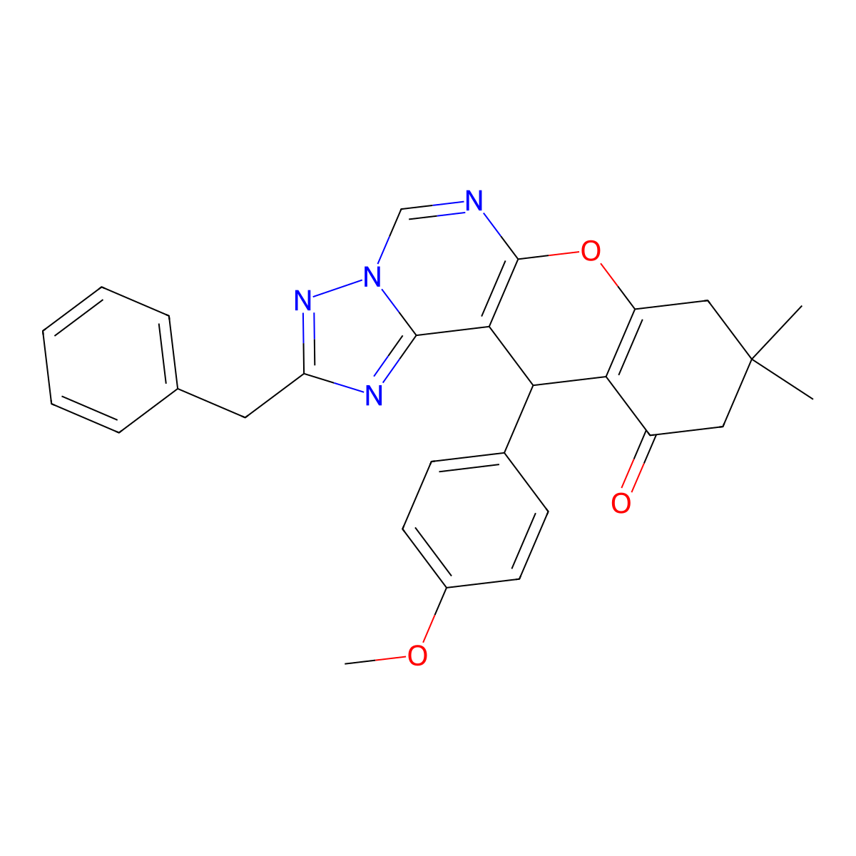 2-benzyl-12-(4-methoxyphenyl)-9,9-dimethyl-8,9,10,12-tetrahydro-11H-chromeno[3,2-e][1,2,4]triazolo[1,5-c]pyrimidin-11-one molecular structure, CAS 5269-52-3