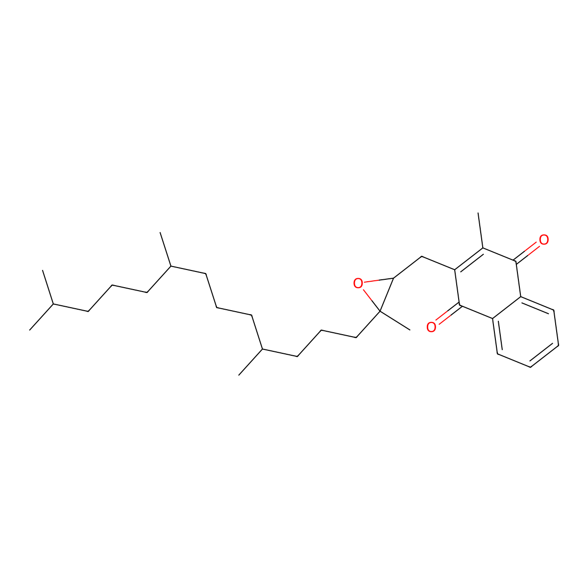 1,4-Naphthalenedione, 2-methyl-3-((3-methyl-3-(4,8,12-trimethyltridecyl)oxiranyl)methyl)- molecular structure, CAS 52691-91-5