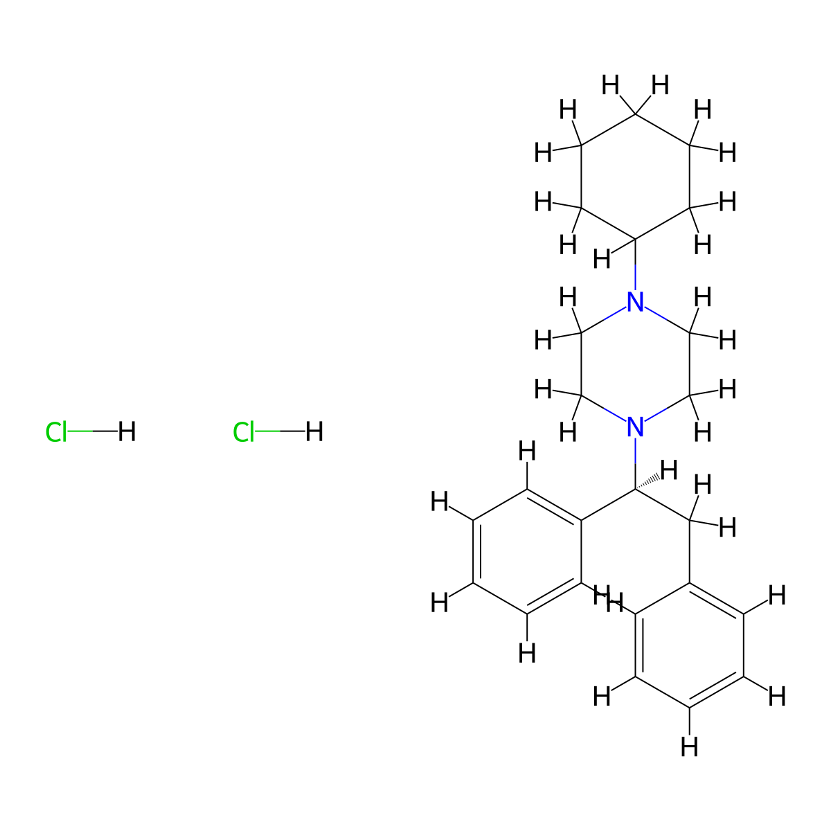 1-Cyclohexyl-4-(1,2-diphenylethyl)piperazine--hydrogen chloride (1/2) molecular structure, CAS 52694-54-9
