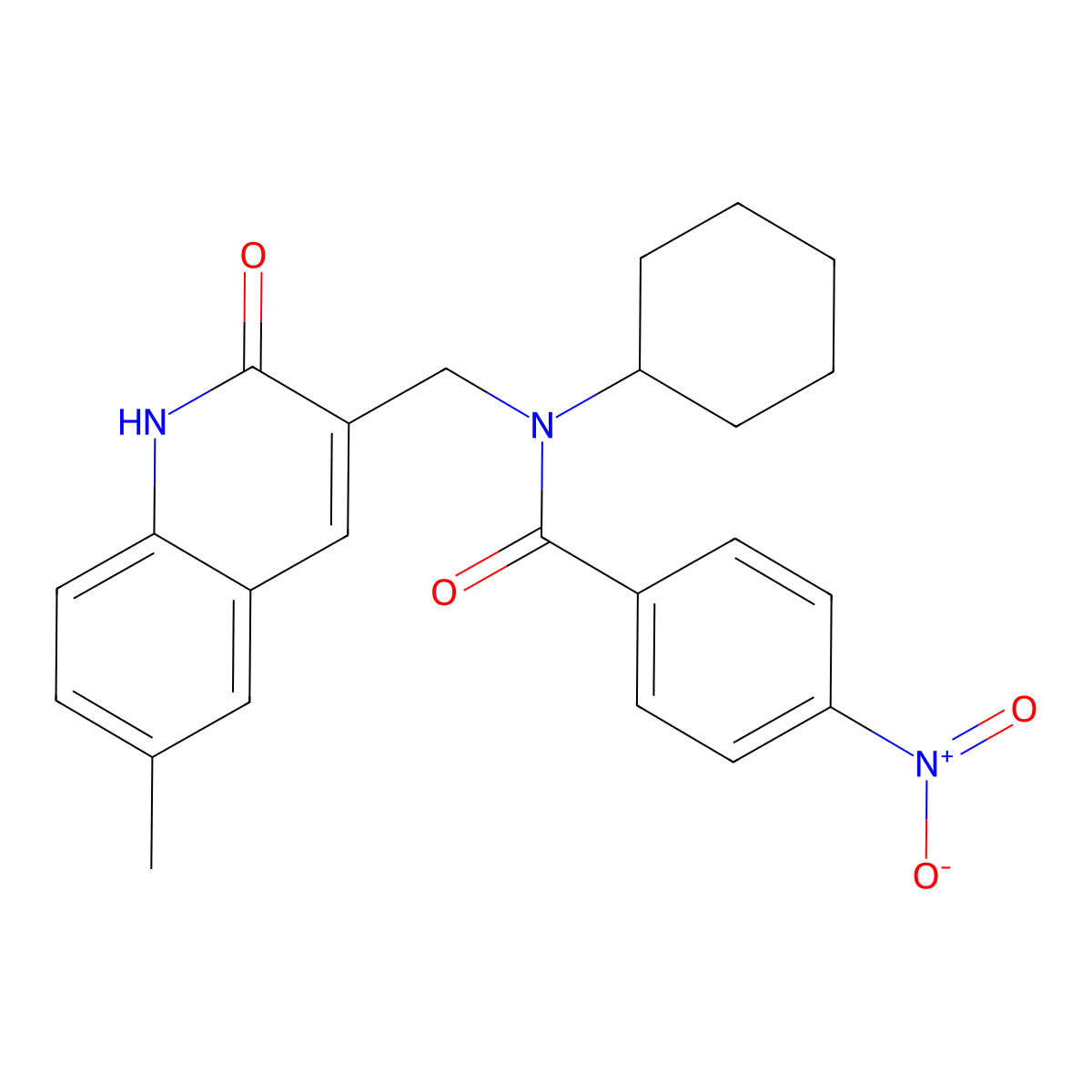 N-cyclohexyl-N-[(6-methyl-2-oxo-1,2-dihydroquinolin-3-yl)methyl]-4-nitrobenzamide molecular structure, CAS 5270-11-1