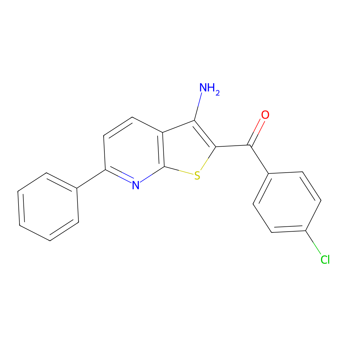 (3-Amino-6-phenylthieno[2,3-b]pyridin-2-yl)(4-chlorophenyl)methanone molecular structure, CAS 5271-85-2