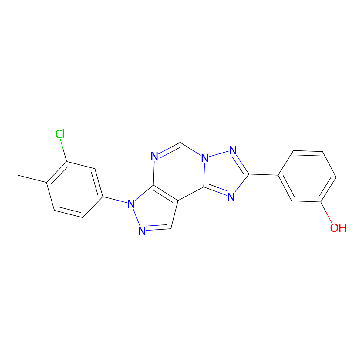 3-[7-(3-chloro-4-methylphenyl)-7H-pyrazolo[4,3-e][1,2,4]triazolo[1,5-c]pyrimidin-2-yl]phenol molecular structure, CAS 5272-05-9