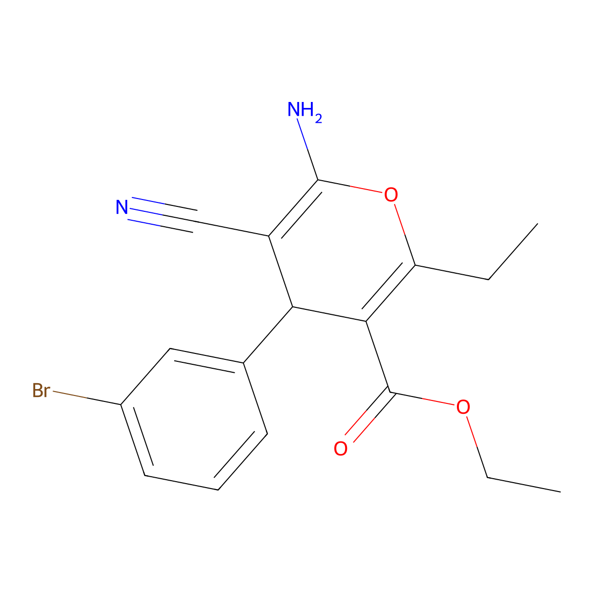 ethyl 6-amino-4-(3-bromophenyl)-5-cyano-2-ethyl-4H-pyran-3-carboxylate molecular structure, CAS 5272-94-6