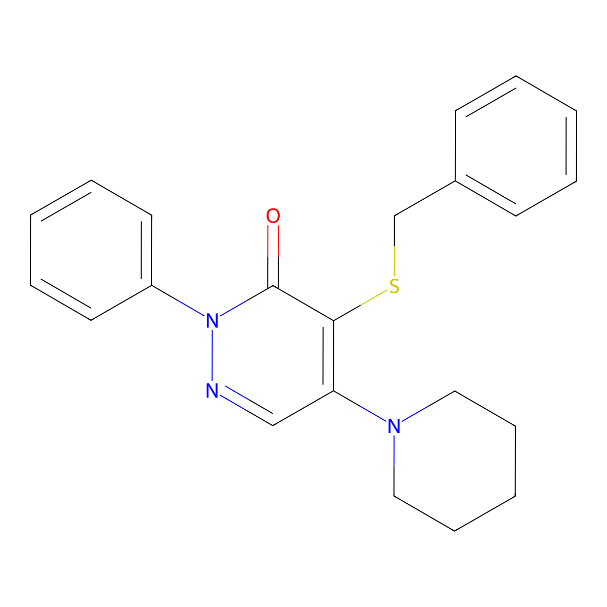4-(Benzylthio)-2-phenyl-5-(1-piperidinyl)-3(2H)-pyridazinone molecular structure, CAS 5273-15-4