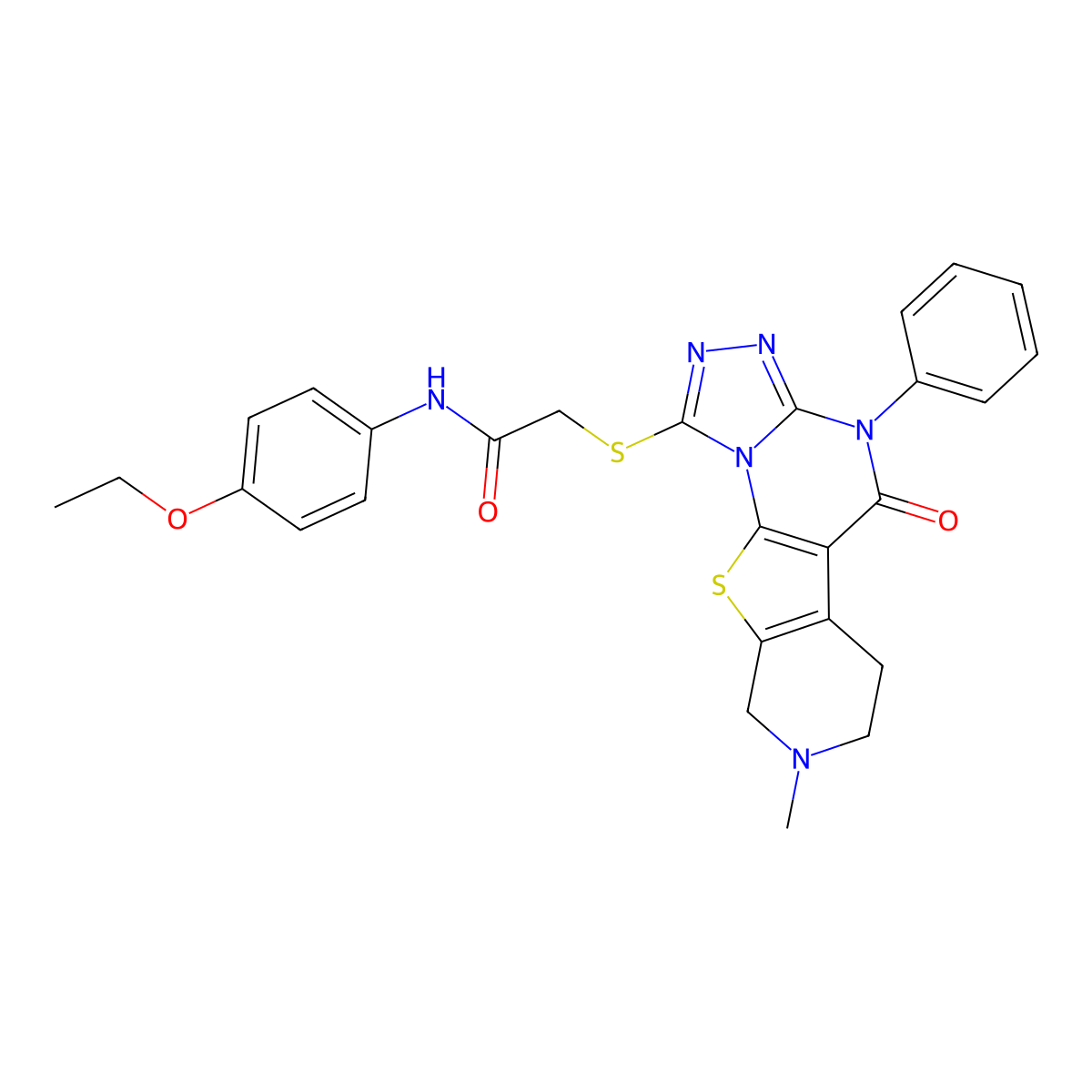 N-(4-ethoxyphenyl)-2-[(8-methyl-5-oxo-4-phenyl-4,5,6,7,8,9-hexahydropyrido[4',3':4,5]thieno[3,2-e][1,2,4]triazolo[4,3-a]pyrimidin-1-yl)sulfanyl]acetamide molecular structure, CAS 5273-73-4