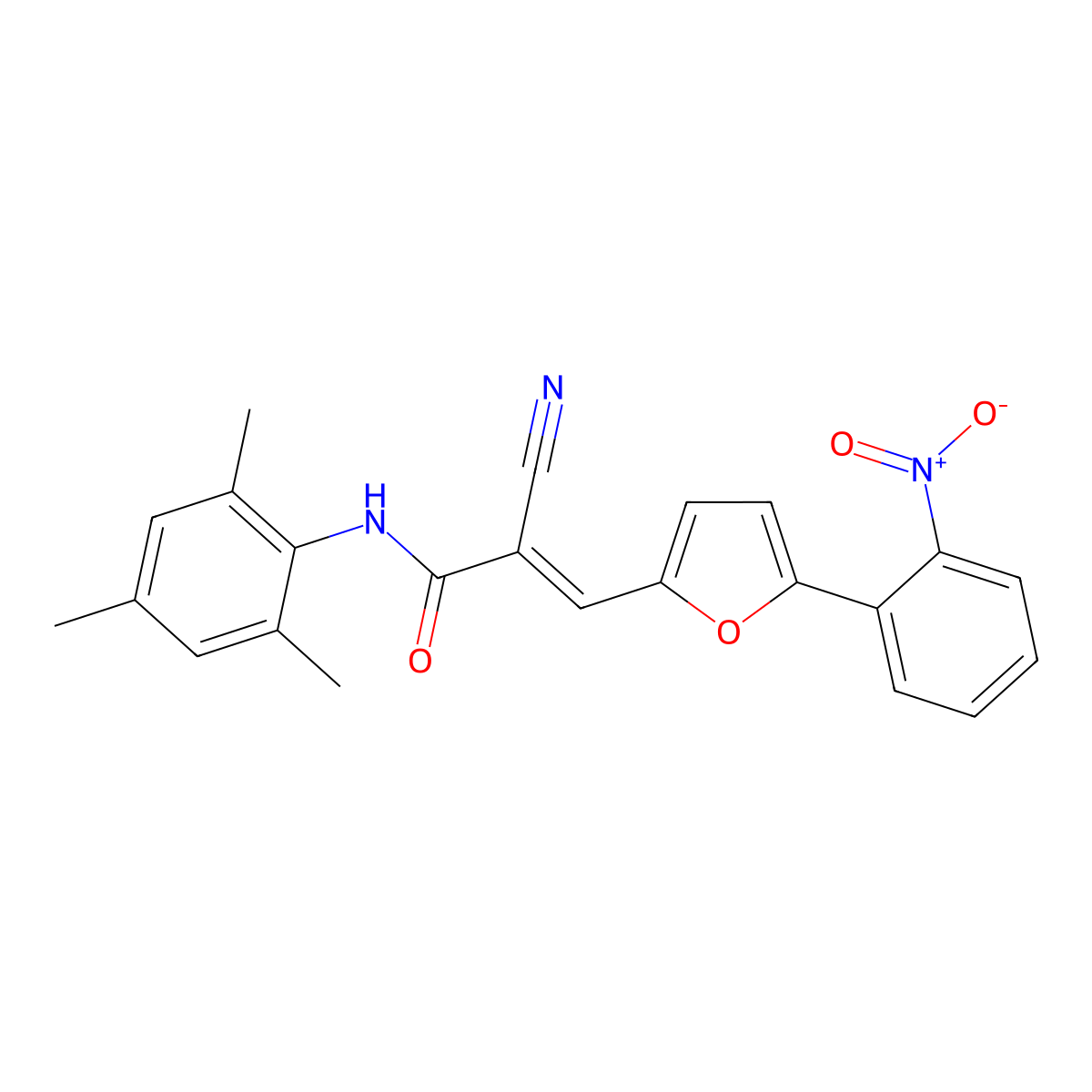 2-cyano-3-[5-(2-nitrophenyl)furan-2-yl]-N-(2,4,6-trimethylphenyl)prop-2-enamide molecular structure, CAS 5273-96-1