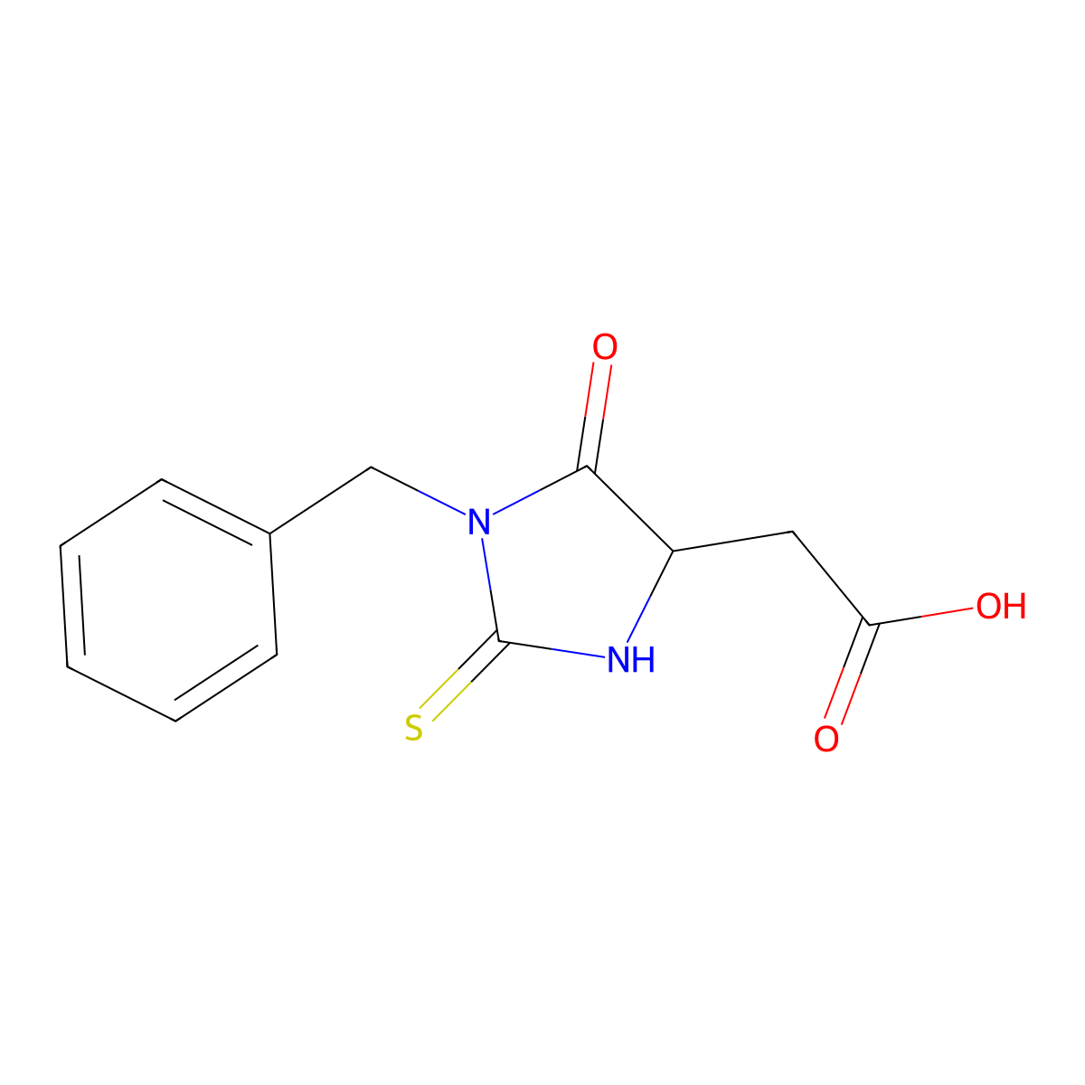 (1-Benzyl-5-oxo-2-thioxo-imidazolidin-4-yl)-acetic acid molecular structure, CAS 52730-34-4