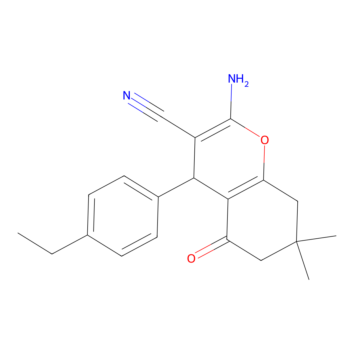 2-amino-4-(4-ethylphenyl)-7,7-dimethyl-5-oxo-5,6,7,8-tetrahydro-4H-chromene-3-carbonitrile molecular structure, CAS 5275-24-1