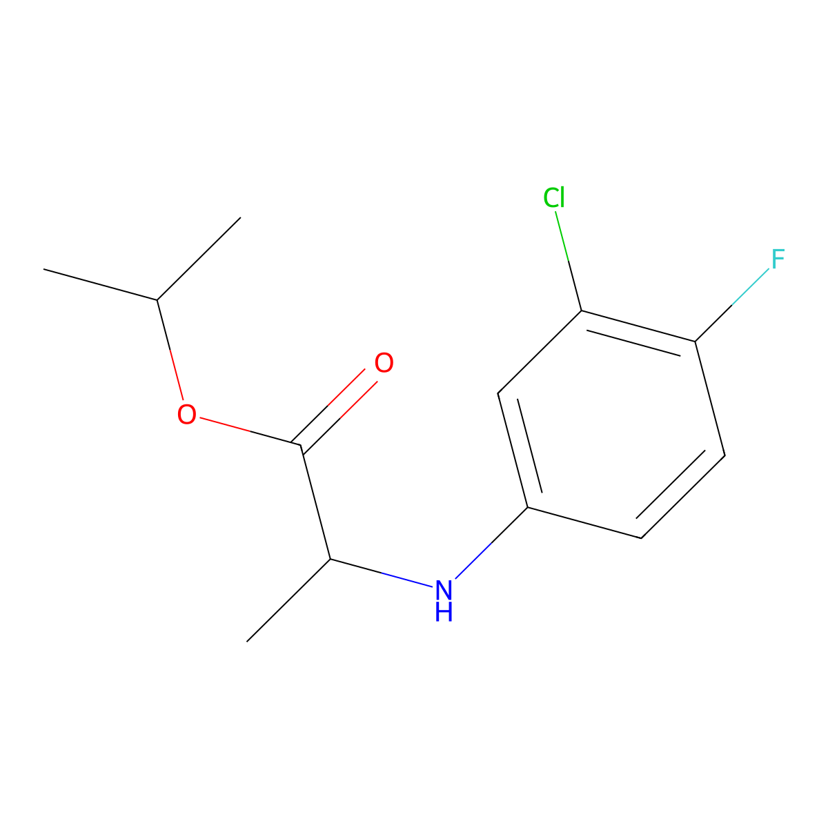 Propan-2-yl 2-(3-chloro-4-fluoroanilino)propanoate molecular structure, CAS 52756-24-8
