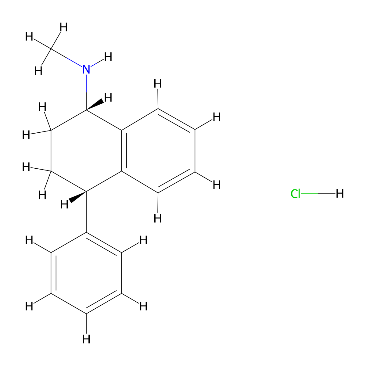1-Naphthylamine, 1,2,3,4-tetrahydro-N-methyl-4-phenyl-, hydrochloride, (Z)- molecular structure, CAS 52758-05-1