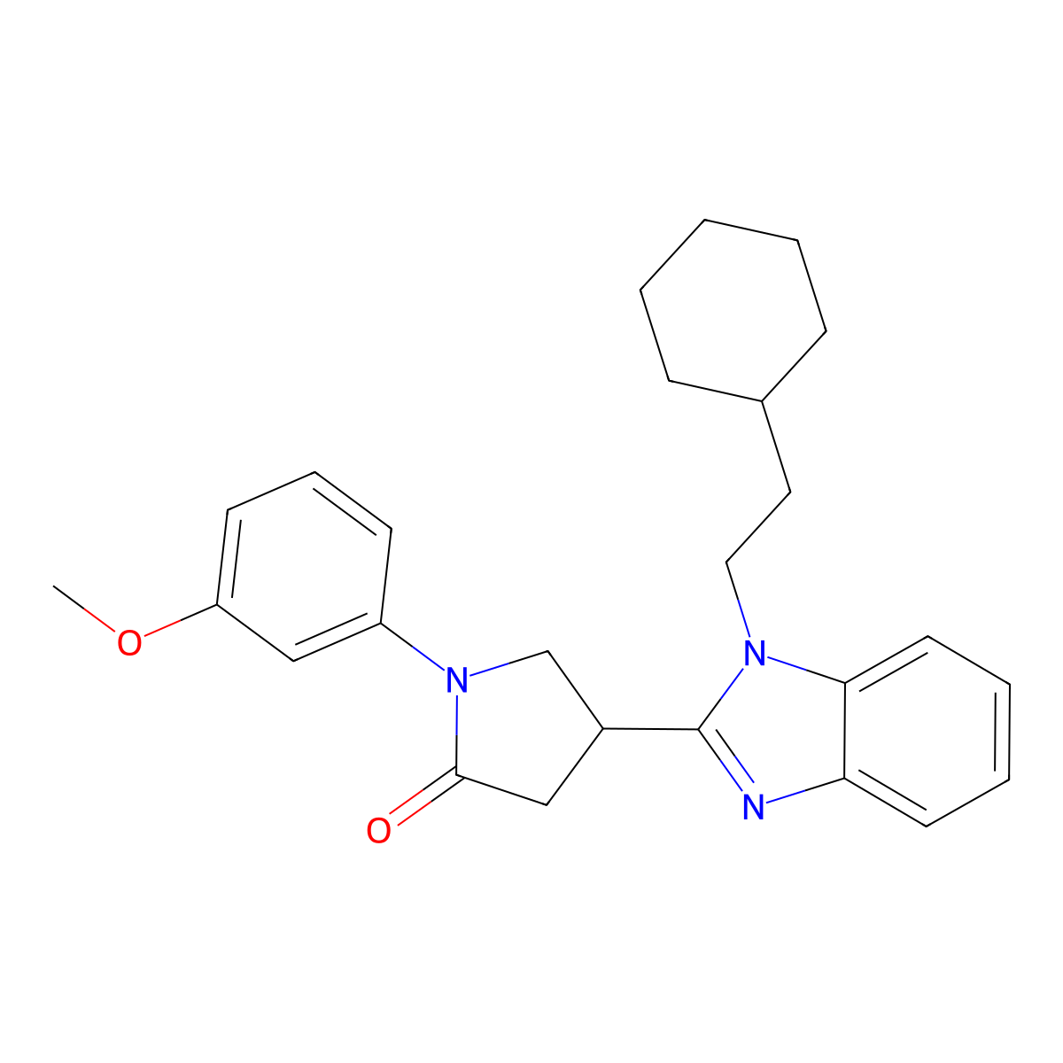 4-[1-(2-cyclohexylethyl)-1H-benzimidazol-2-yl]-1-(3-methoxyphenyl)pyrrolidin-2-one molecular structure, CAS 5276-18-6