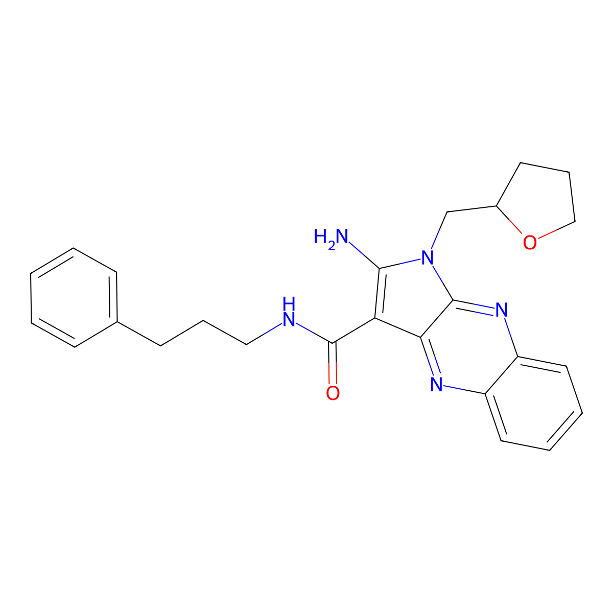 2-amino-N-(3-phenylpropyl)-1-(tetrahydrofuran-2-ylmethyl)-1H-pyrrolo[2,3-b]quinoxaline-3-carboxamide molecular structure, CAS 5276-89-1