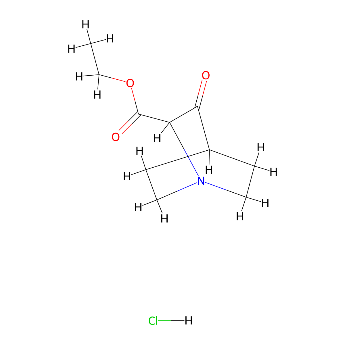 1-Azabicyclo[2.2.2]octane-2-carboxylic acid, 3-oxo-, ethyl ester, hydrochloride (1:1) molecular structure, CAS 52763-22-1