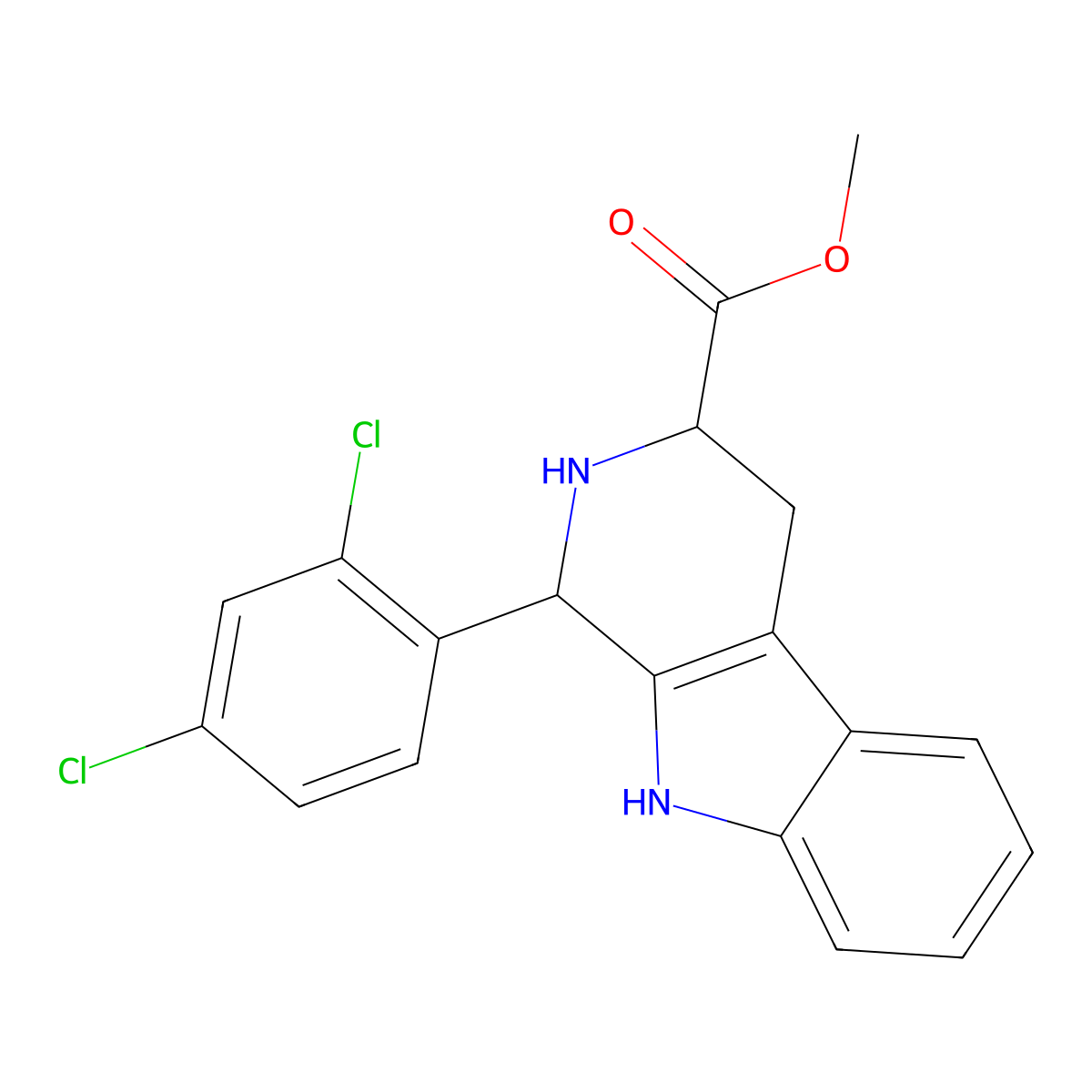 methyl 1-(2,4-dichlorophenyl)-2,3,4,9-tetrahydro-1H-beta-carboline-3-carboxylate molecular structure, CAS 527674-46-0