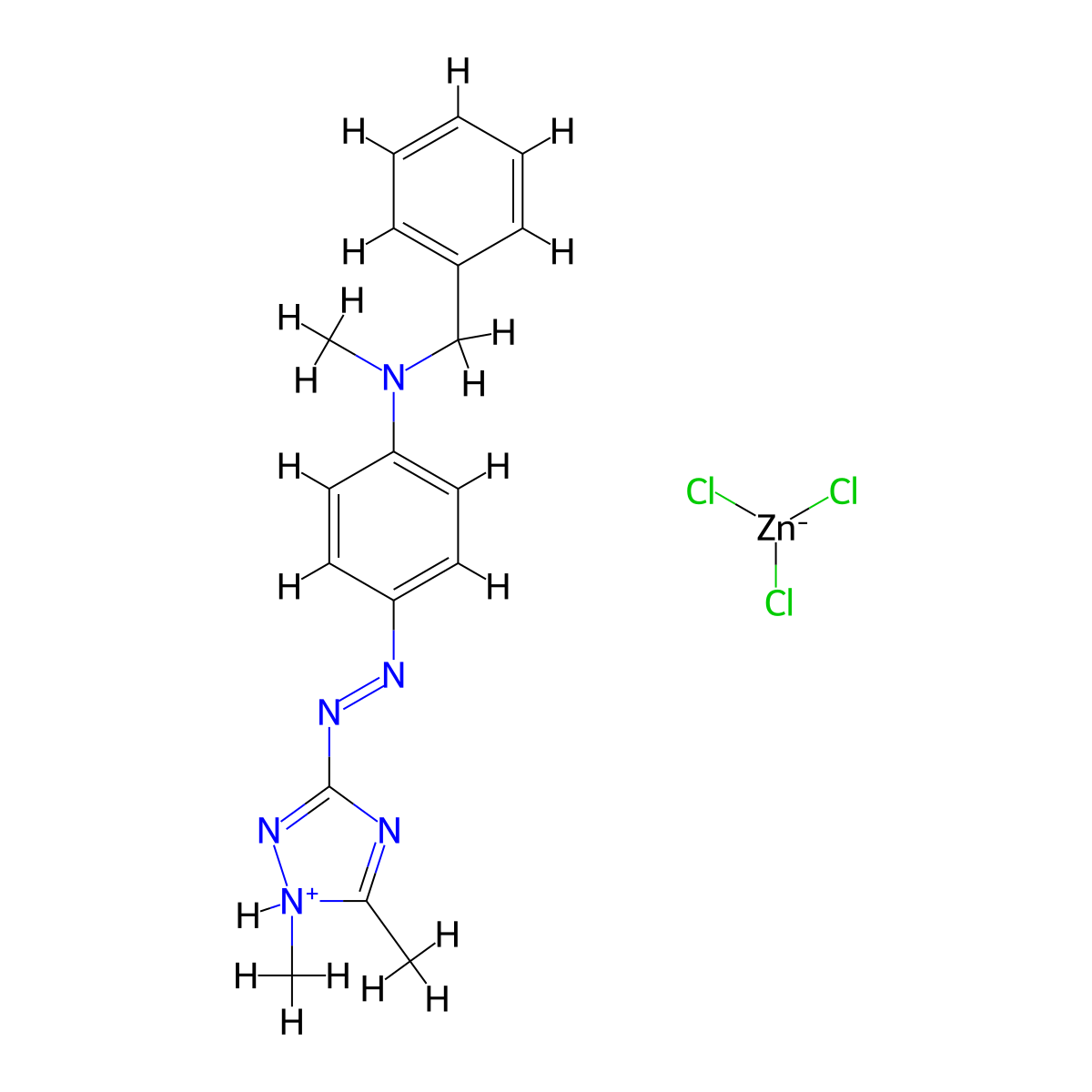 1H-1,2,4-Triazolium, dimethyl-3-[[4-[methyl(phenylmethyl)amino]phenyl]azo]-, trichlorozincate(1-) molecular structure, CAS 52769-39-8