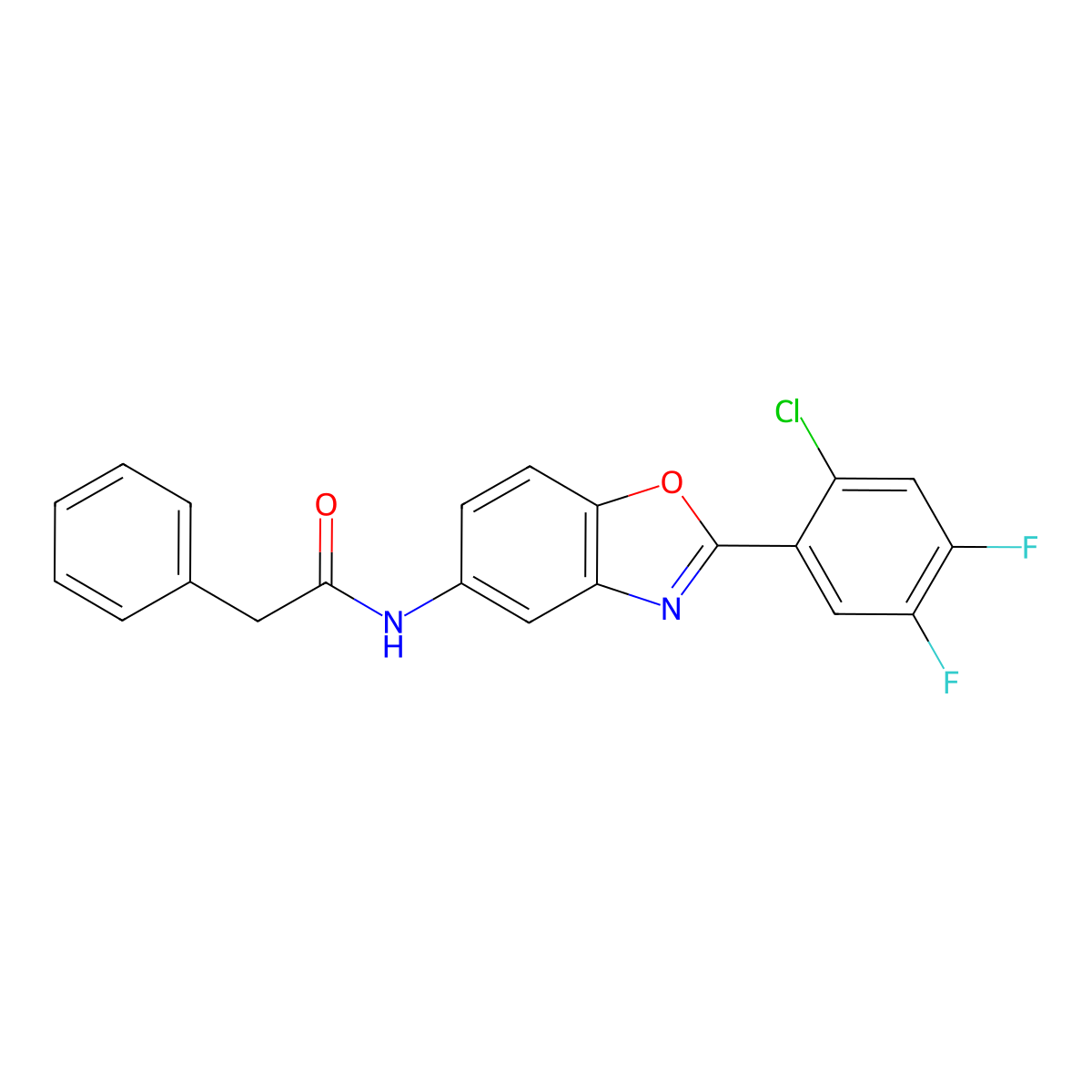 N-[2-(2-chloro-4,5-difluorophenyl)-1,3-benzoxazol-5-yl]-2-phenylacetamide molecular structure, CAS 527692-36-0