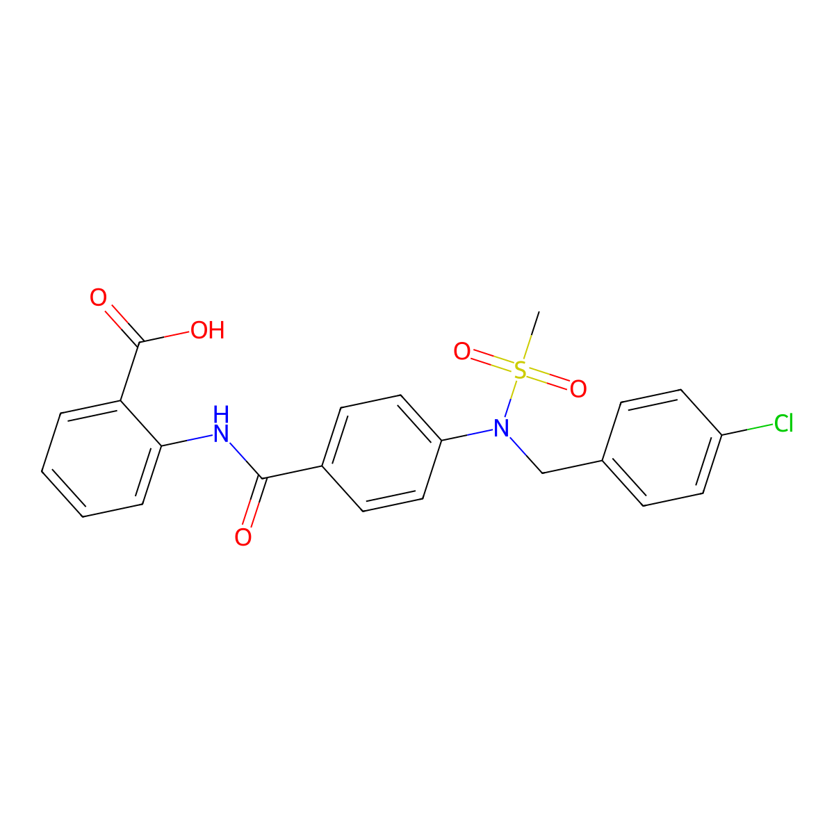 2-[({4-[(4-Chlorobenzyl)(methylsulfonyl)amino]phenyl}carbonyl)amino]benzoic acid molecular structure, CAS 527692-70-2