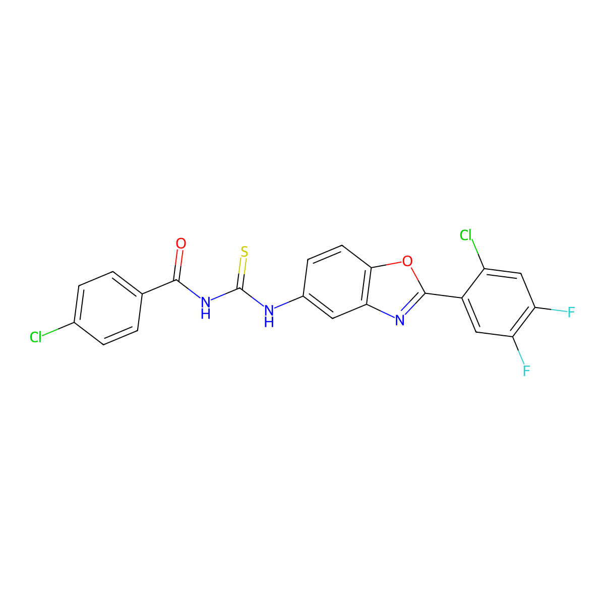 4-chloro-N-[[2-(2-chloro-4,5-difluorophenyl)-1,3-benzoxazol-5-yl]carbamothioyl]benzamide molecular structure, CAS 527700-51-2