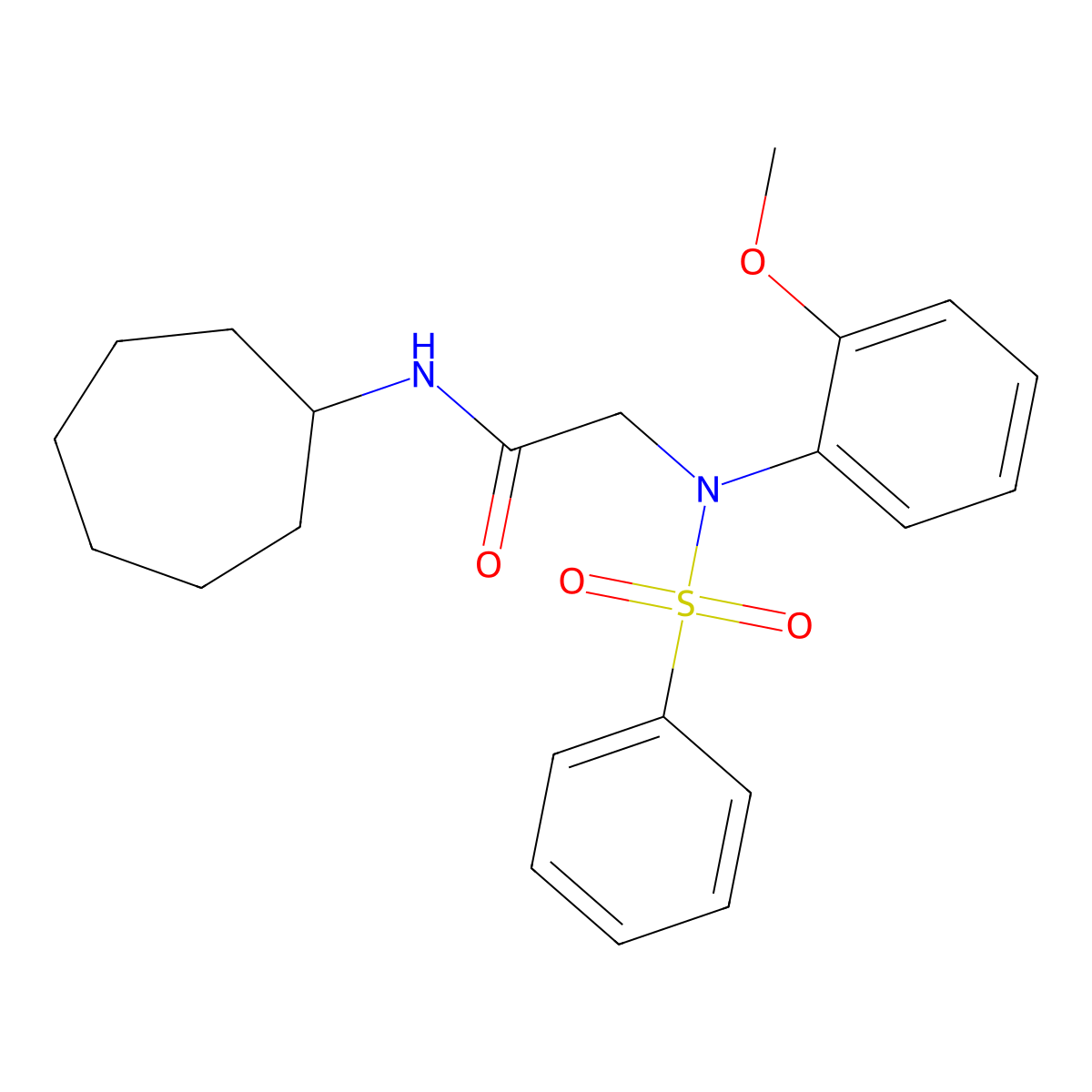 2-[N-(benzenesulfonyl)-2-methoxyanilino]-N-cycloheptylacetamide molecular structure, CAS 527702-89-2