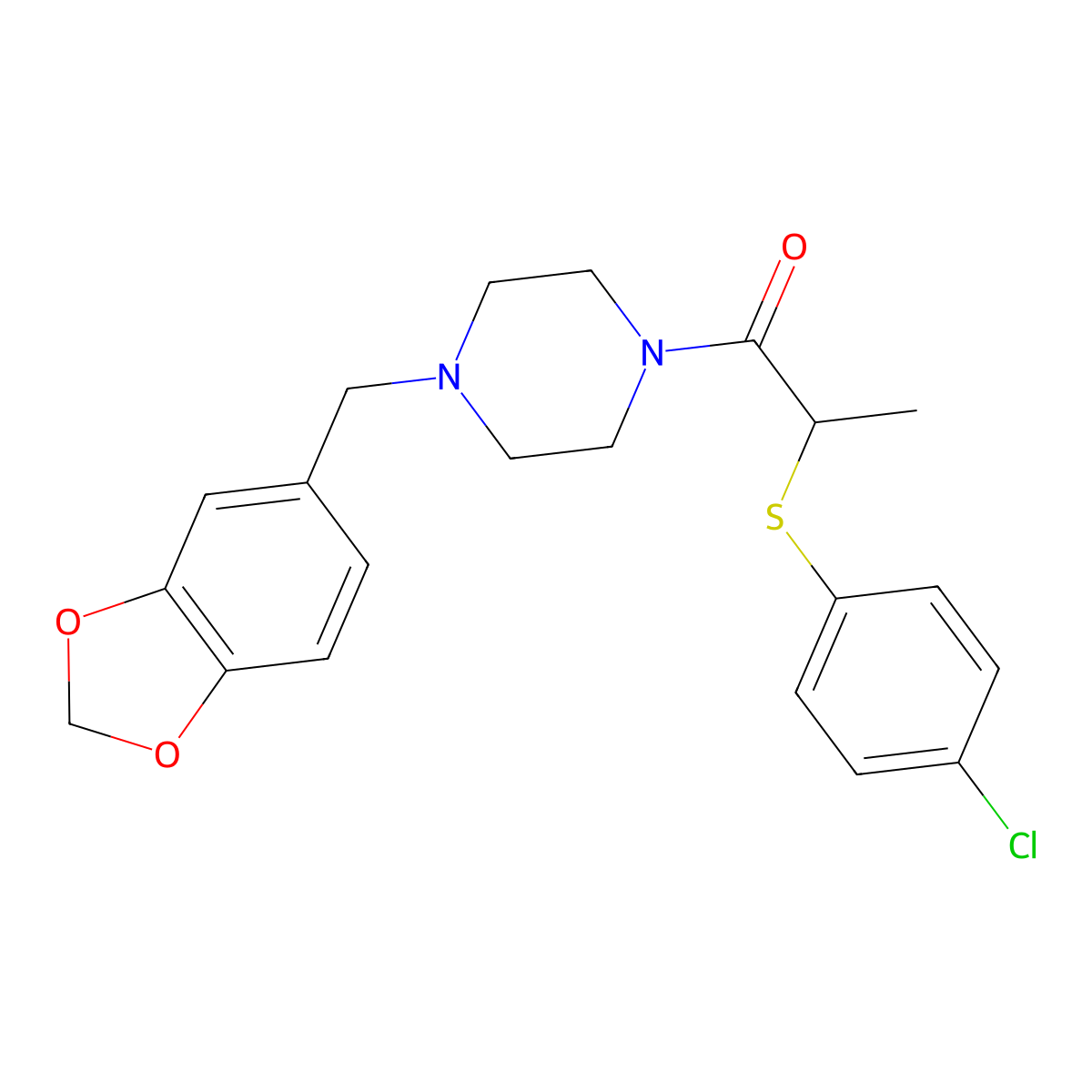 1-[4-(1,3-Benzodioxol-5-ylmethyl)piperazin-1-yl]-2-(4-chlorophenyl)sulfanylpropan-1-one molecular structure, CAS 527703-52-2