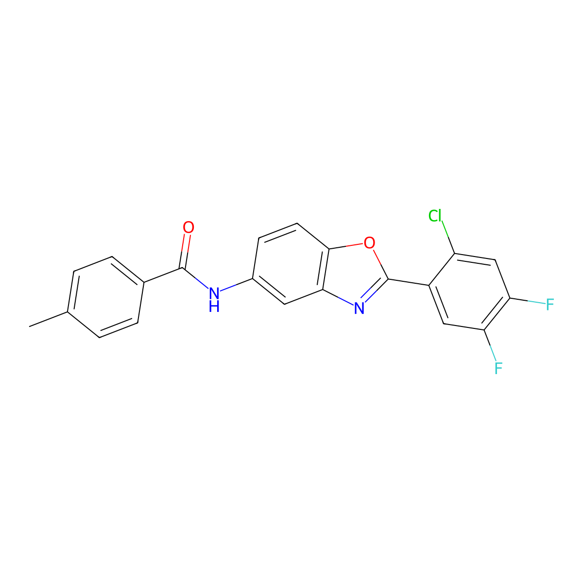 N-[2-(2-chloro-4,5-difluorophenyl)-1,3-benzoxazol-5-yl]-4-methylbenzamide molecular structure, CAS 527709-92-8