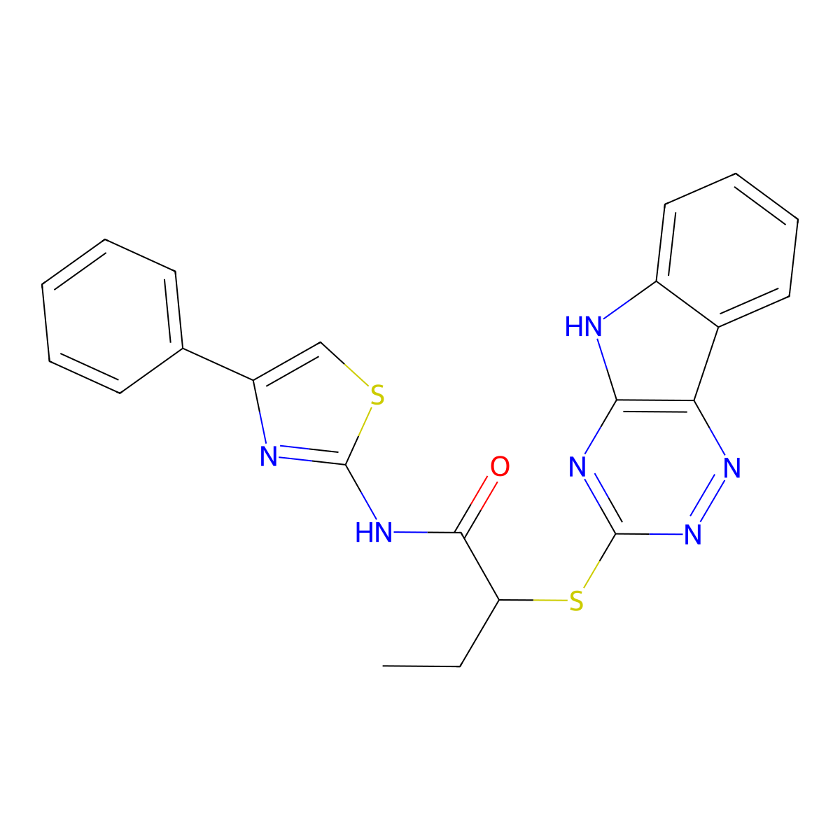 N-(4-phenyl-1,3-thiazol-2-yl)-2-(5H-[1,2,4]triazino[5,6-b]indol-3-ylsulfanyl)butanamide molecular structure, CAS 527714-15-4
